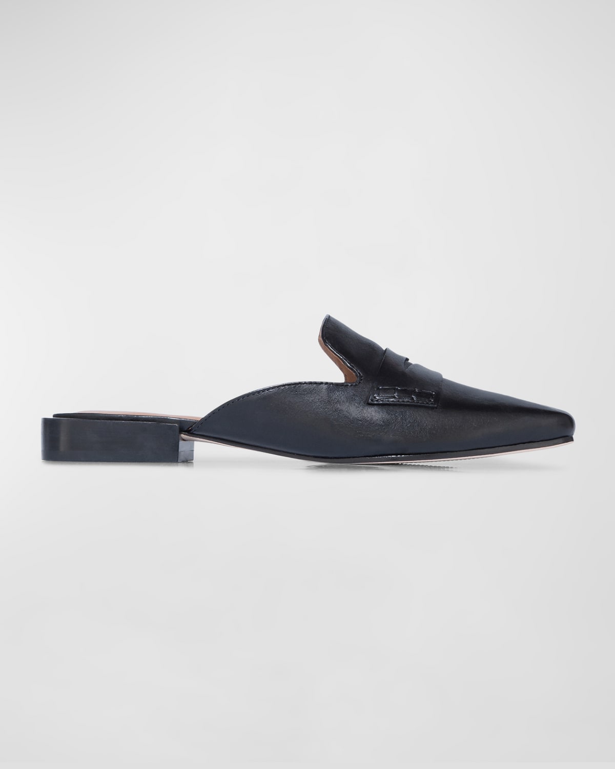 Shop Bernardo Calfskin Leather Penny Loafer Mules In Black Antique Calf