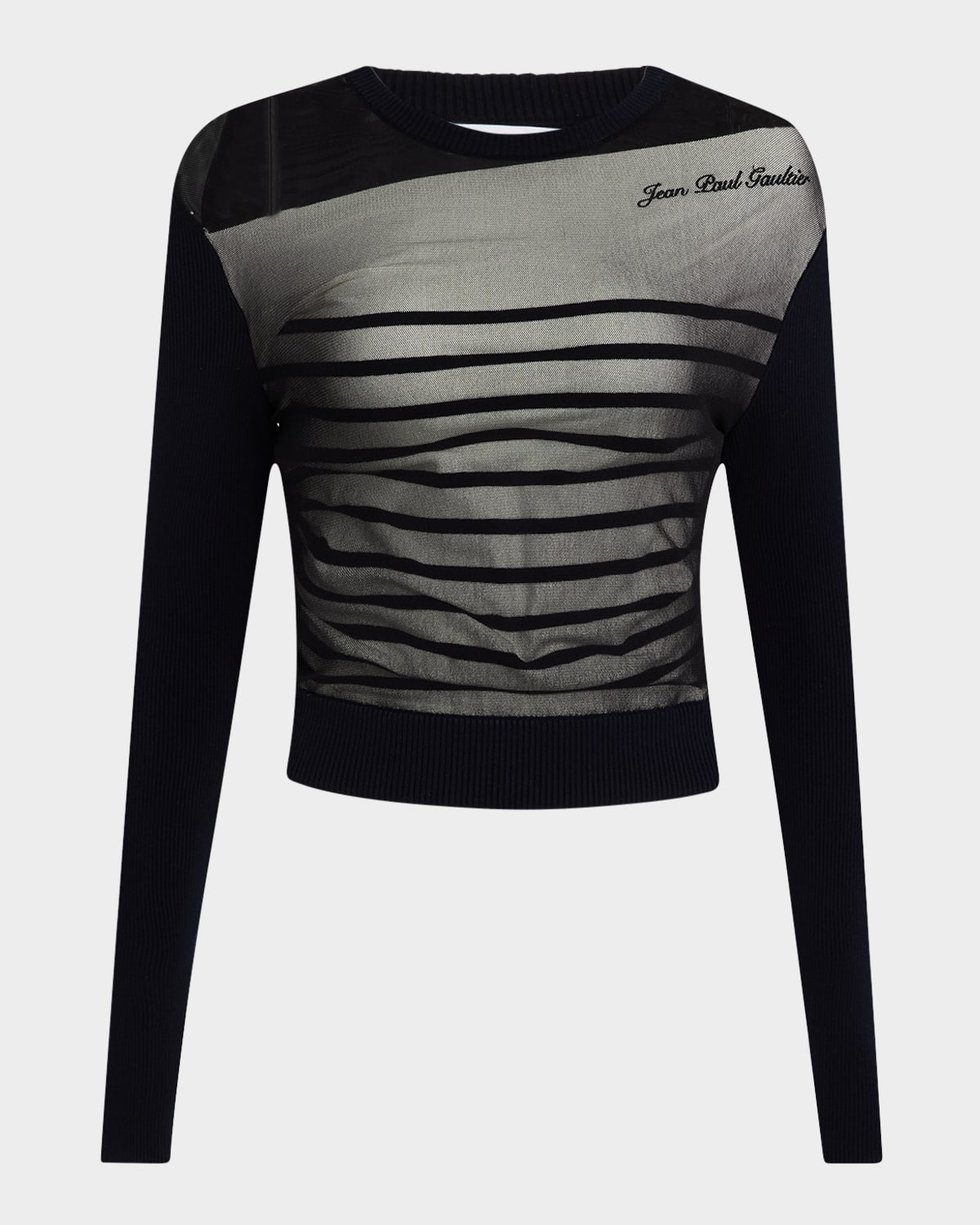Jean Paul Gaultier Ribbed Mariniere Mesh-layer Crewneck Sweater In 590100-navywhiteblack