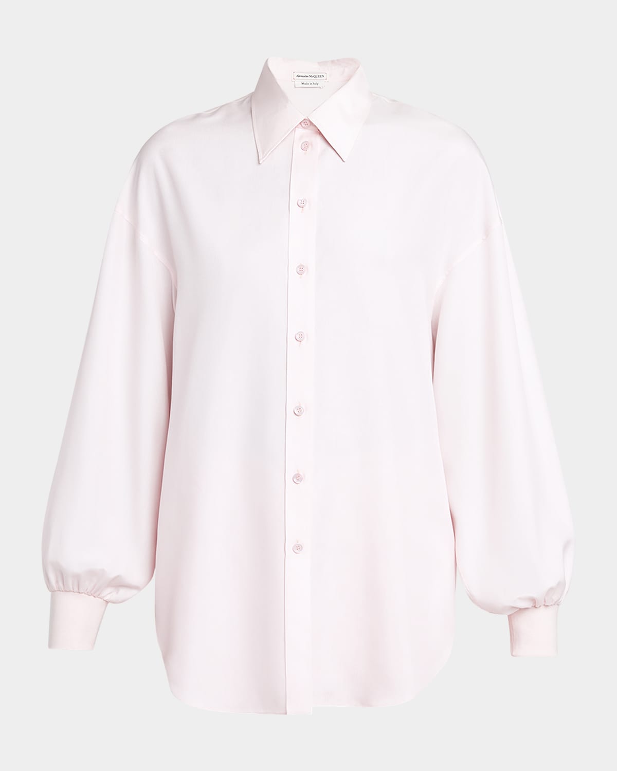 Button-Front Collared Blouse with Cocoon Sleeves