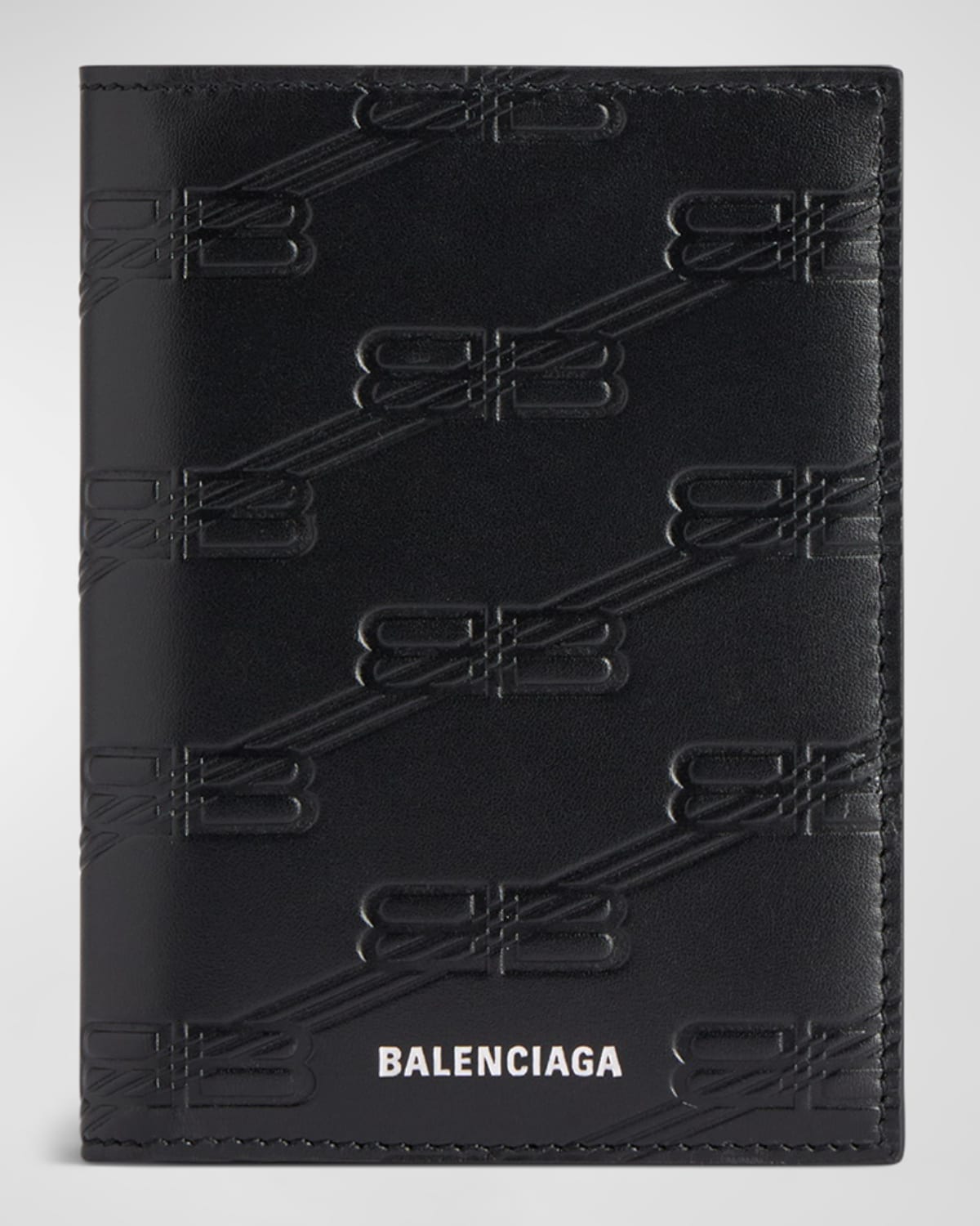 Shop Balenciaga Men's Leather Embossed Monogram Vertical Bifold Wallet In 1000 Black