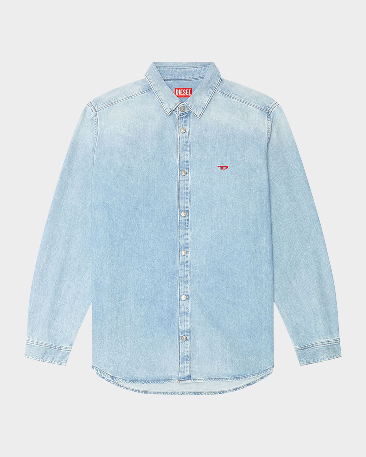 Diesel D-simply Logo-embroidered Denim Shirt In Blue
