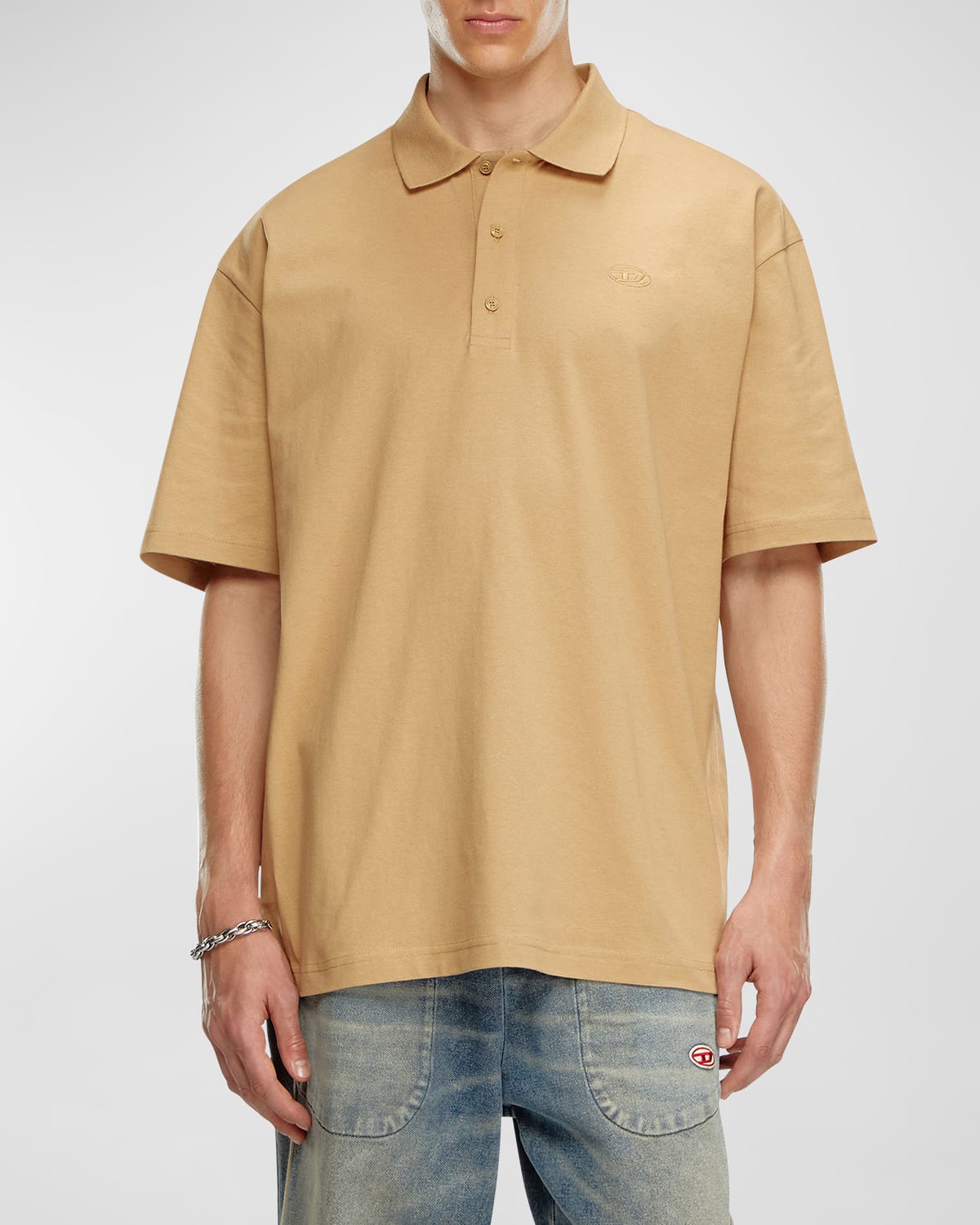 Diesel Men's Polo Shirt With Tonal Oval D Logo In Gold