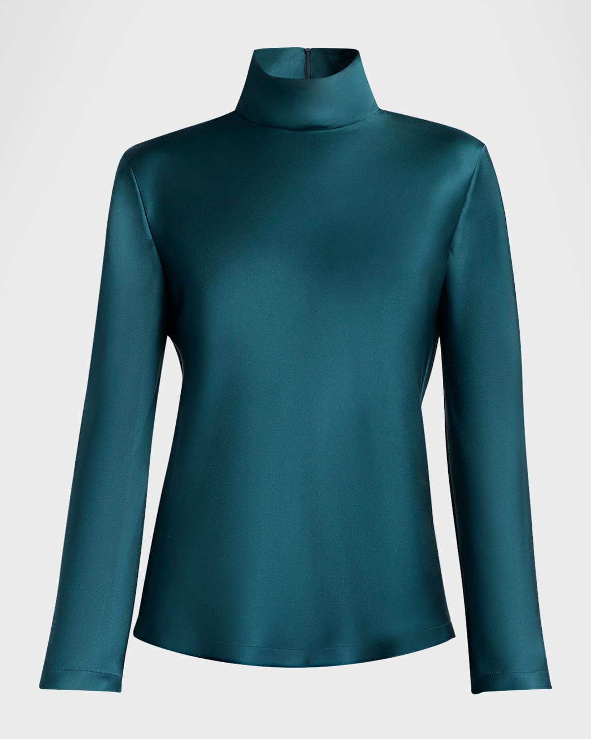 Giorgio Armani Silk Turtleneck Long-sleeve Blouse In Dark Green