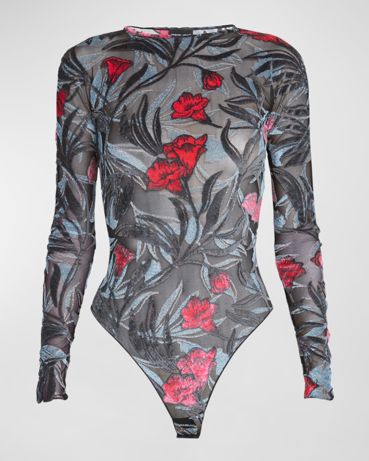 Giorgio Armani Tulle Jersey Floral Print Bodysuit In Multi
