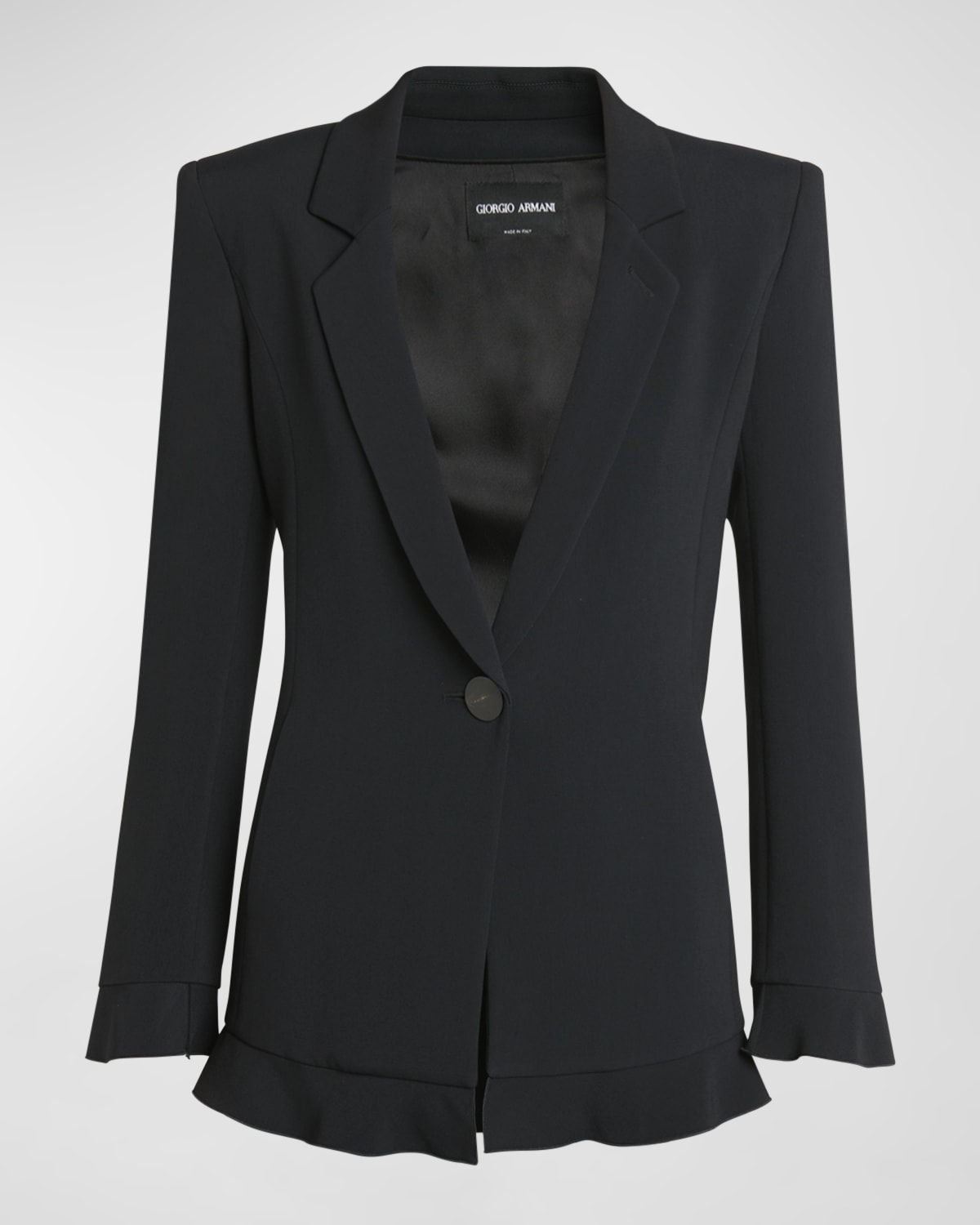 Giorgio Armani Cady Blazer Jacket With Ruffle Underlay In Black
