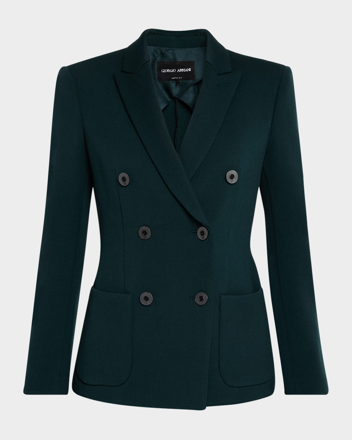 Giorgio Armani Double-breasted Stretch Wool Blazer Jacket In Dark Green
