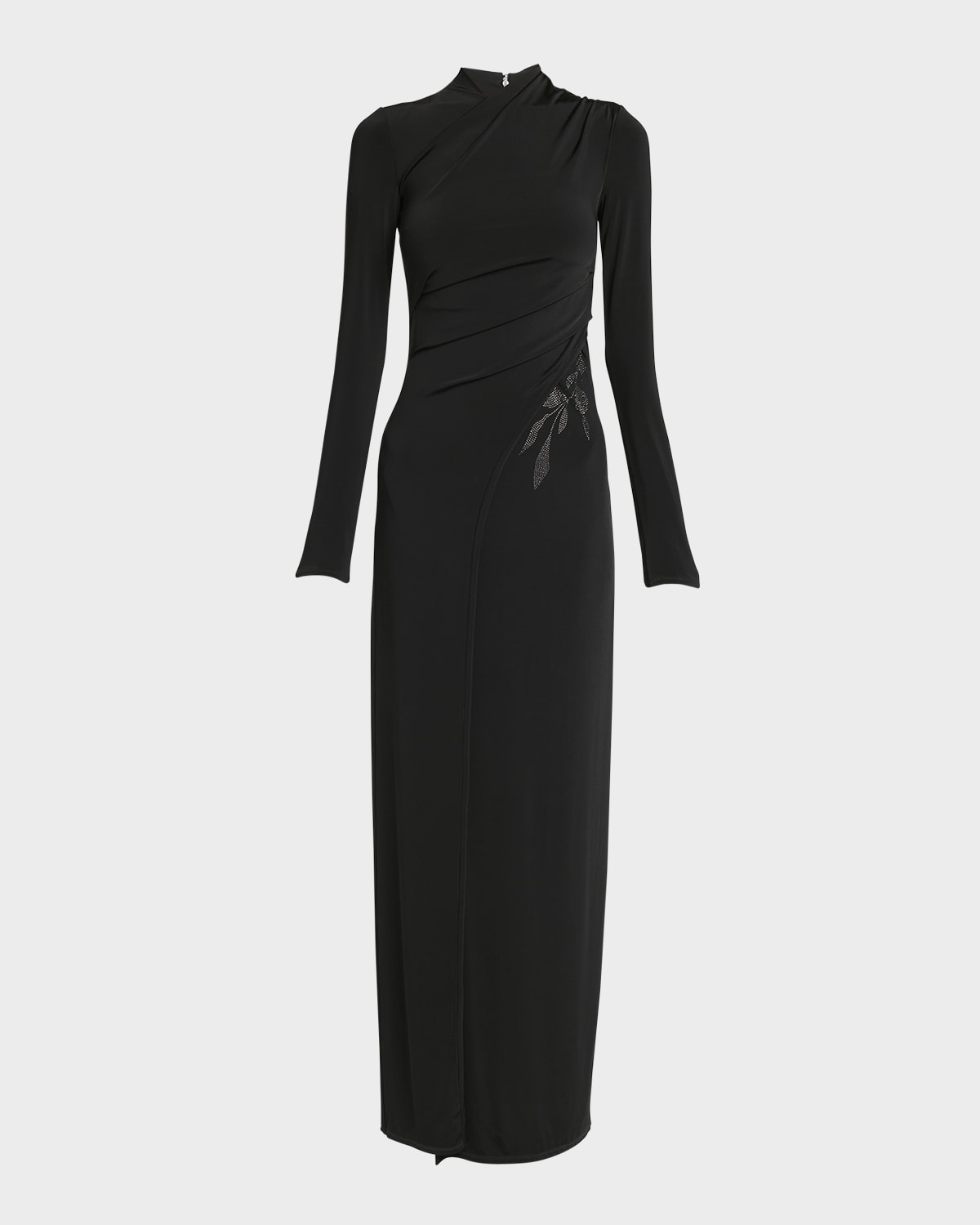 Jersey Column Gown with Beaded Floral Hip Detail