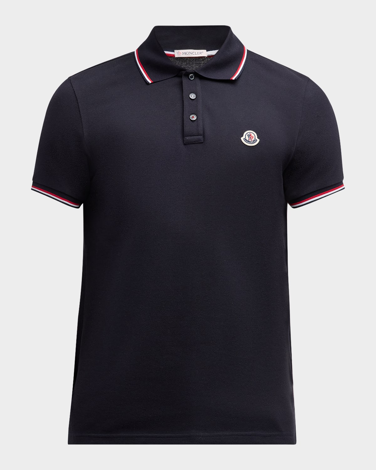 Moncler Dark Blue Logo Patch Polo Shirt In Blue