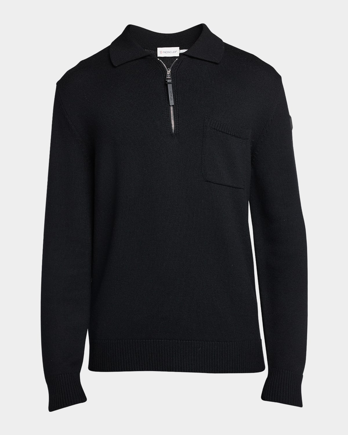Moncler Men's Long-sleeve Zip Polo Sweater In Black