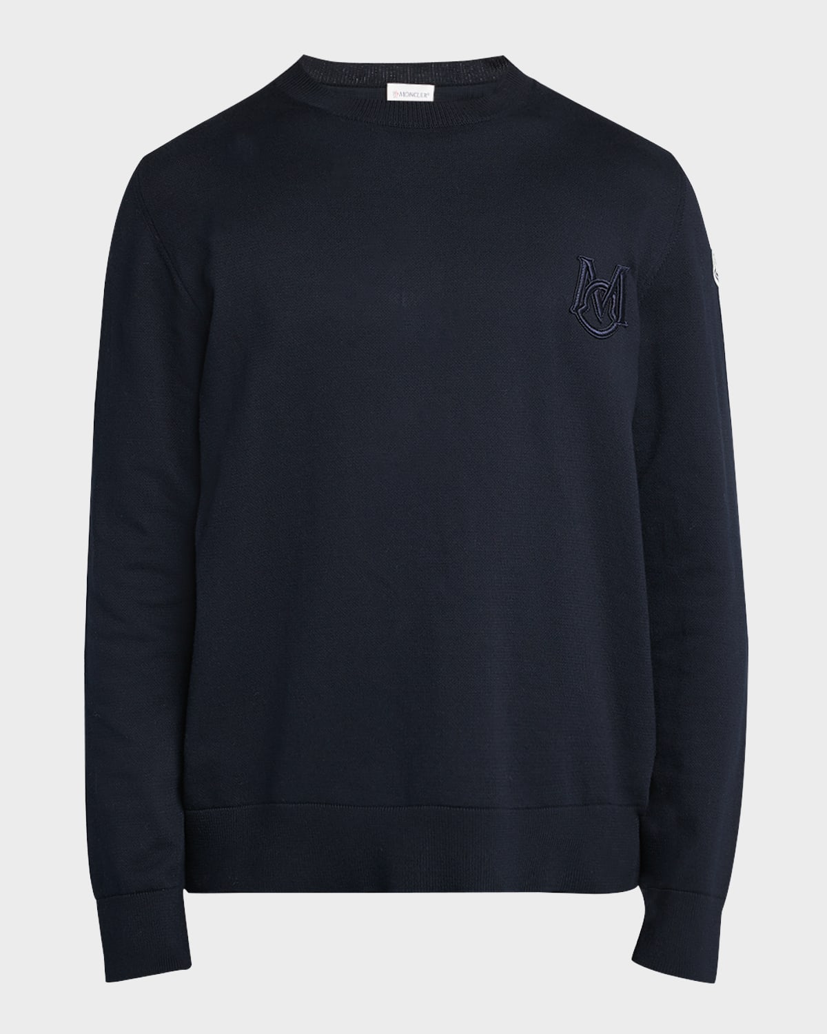 Moncler Men's Logo Crewneck Sweater In Blue