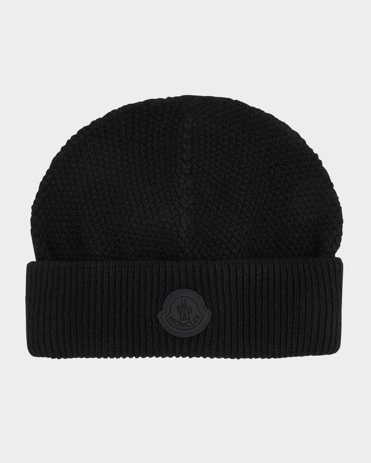 Shop Moncler Men's Tonal Wool Logo Beanie In Black