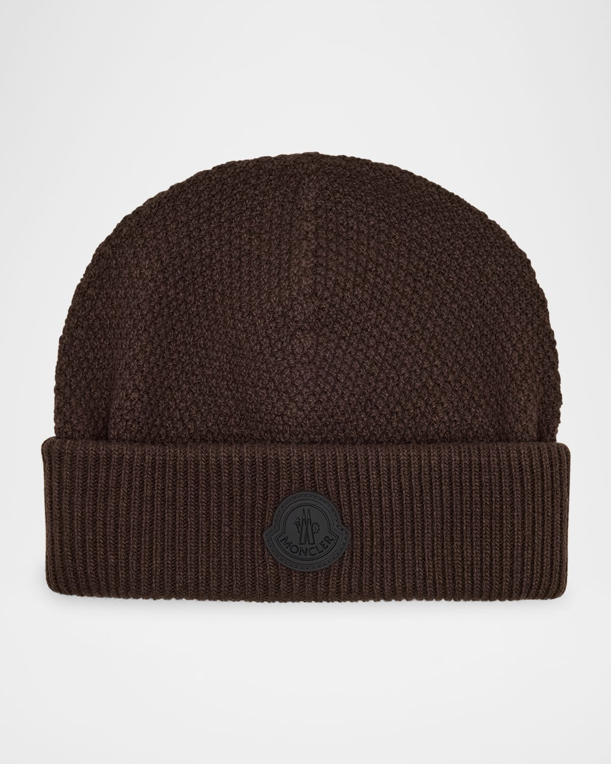 Shop Moncler Men's Tonal Wool Logo Beanie In Brown
