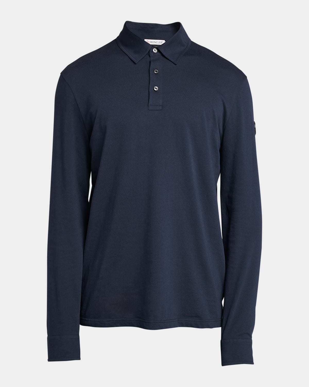 Moncler Men's Cashmere Long-sleeve Polo Shirt In Navy
