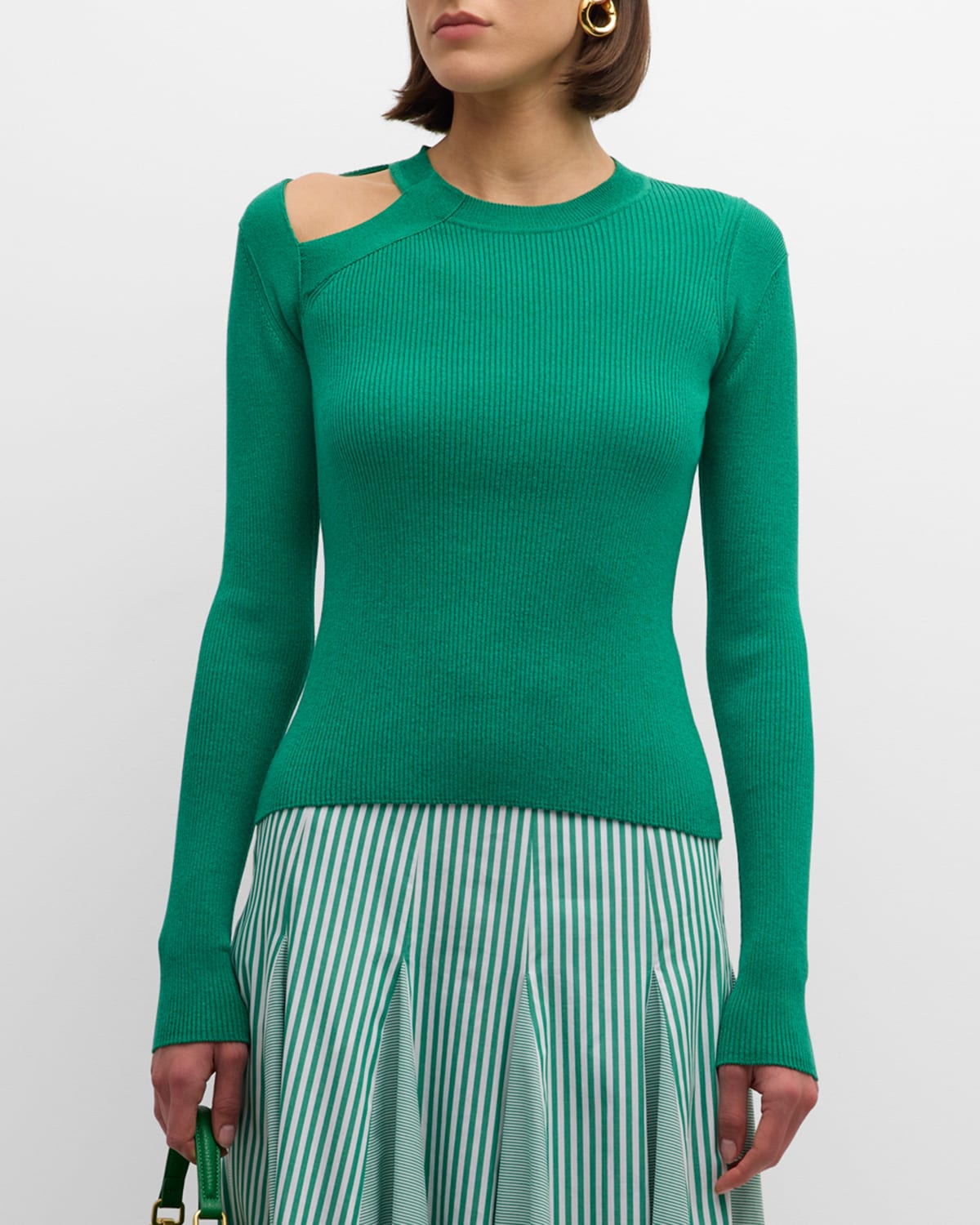 Nicoletta Cold-Shoulder Long-Sleeve Rib Sweater