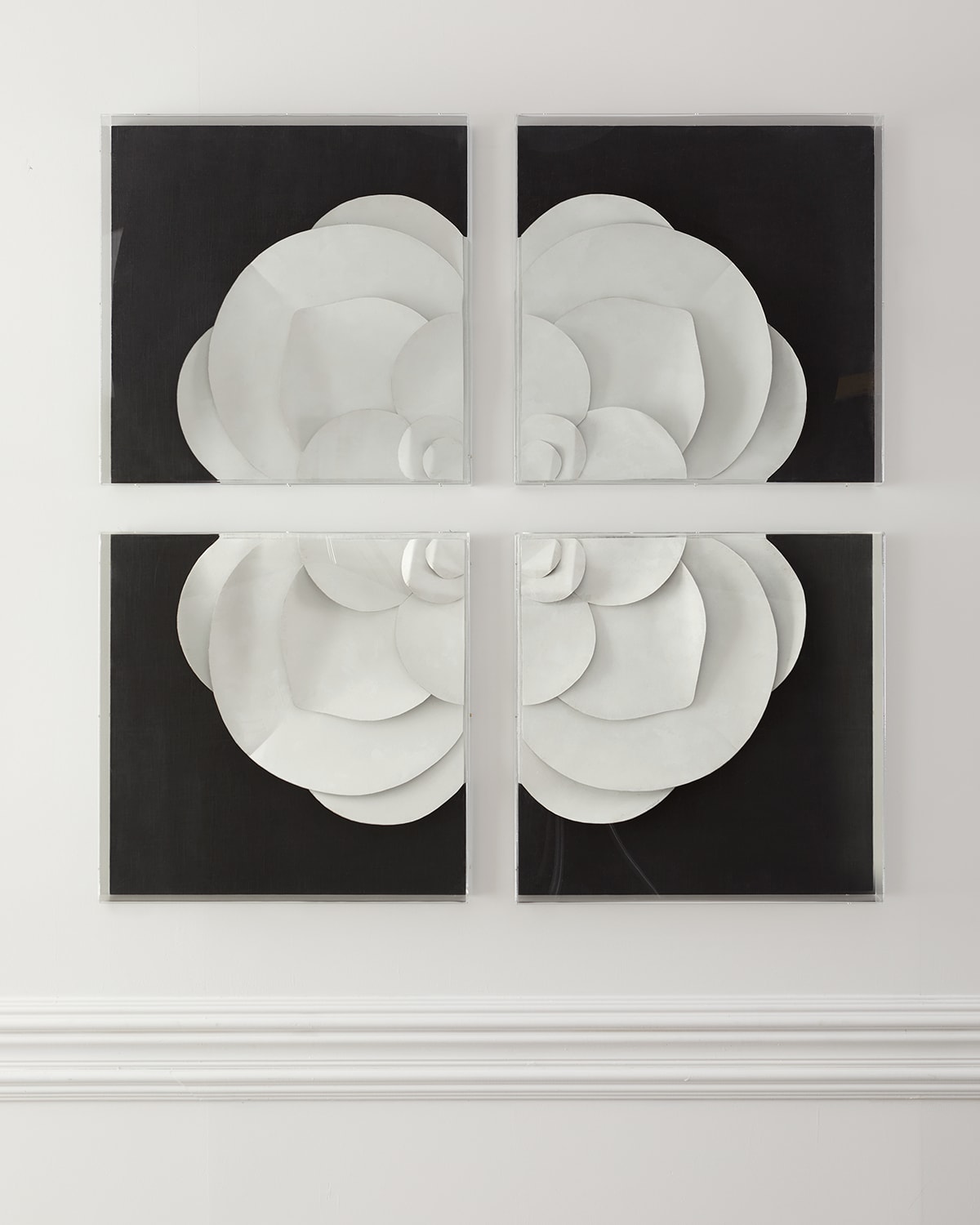 Tommy Mitchell Quad Medallion Wall Art In White On Black