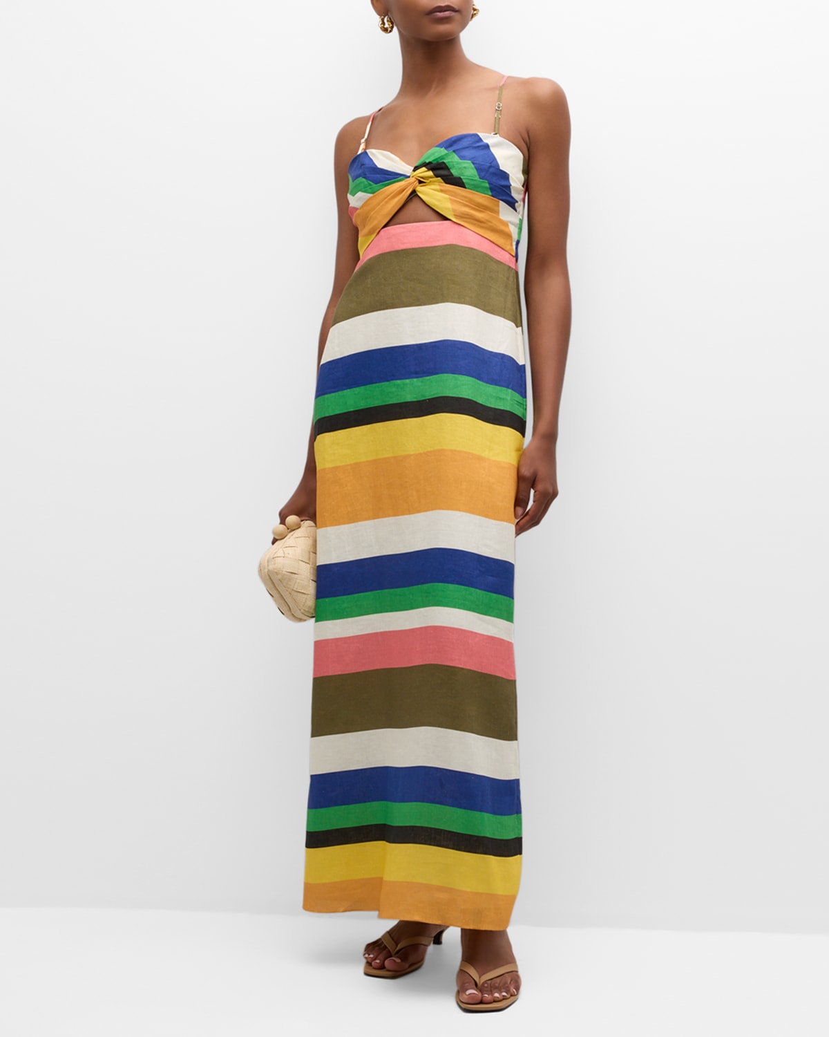 Apia Multicolor Stripe Sleeveless Linen Maxi Dress
