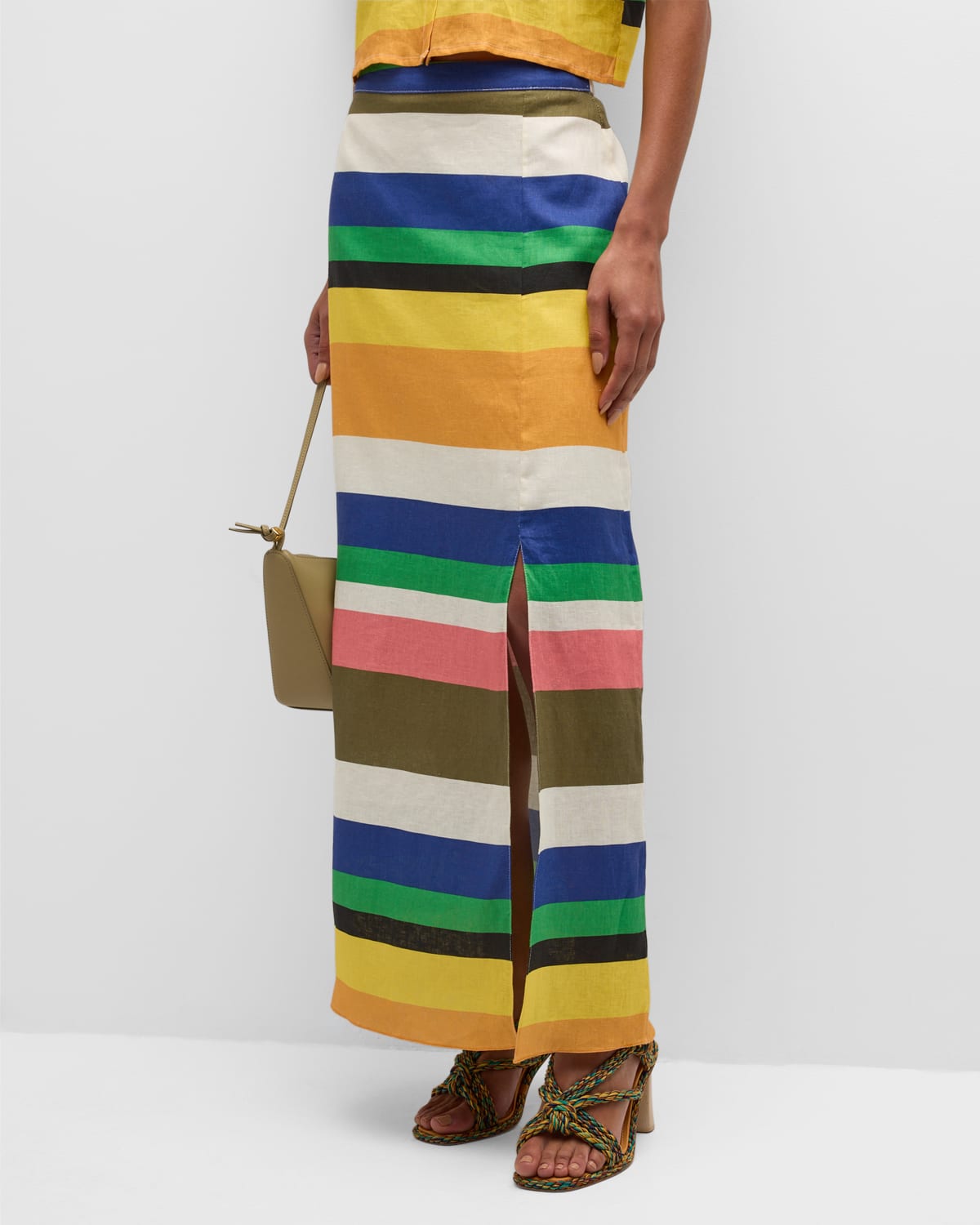 Cala De La Cruz Nicola Multicolor Stripe Linen Maxi Skirt