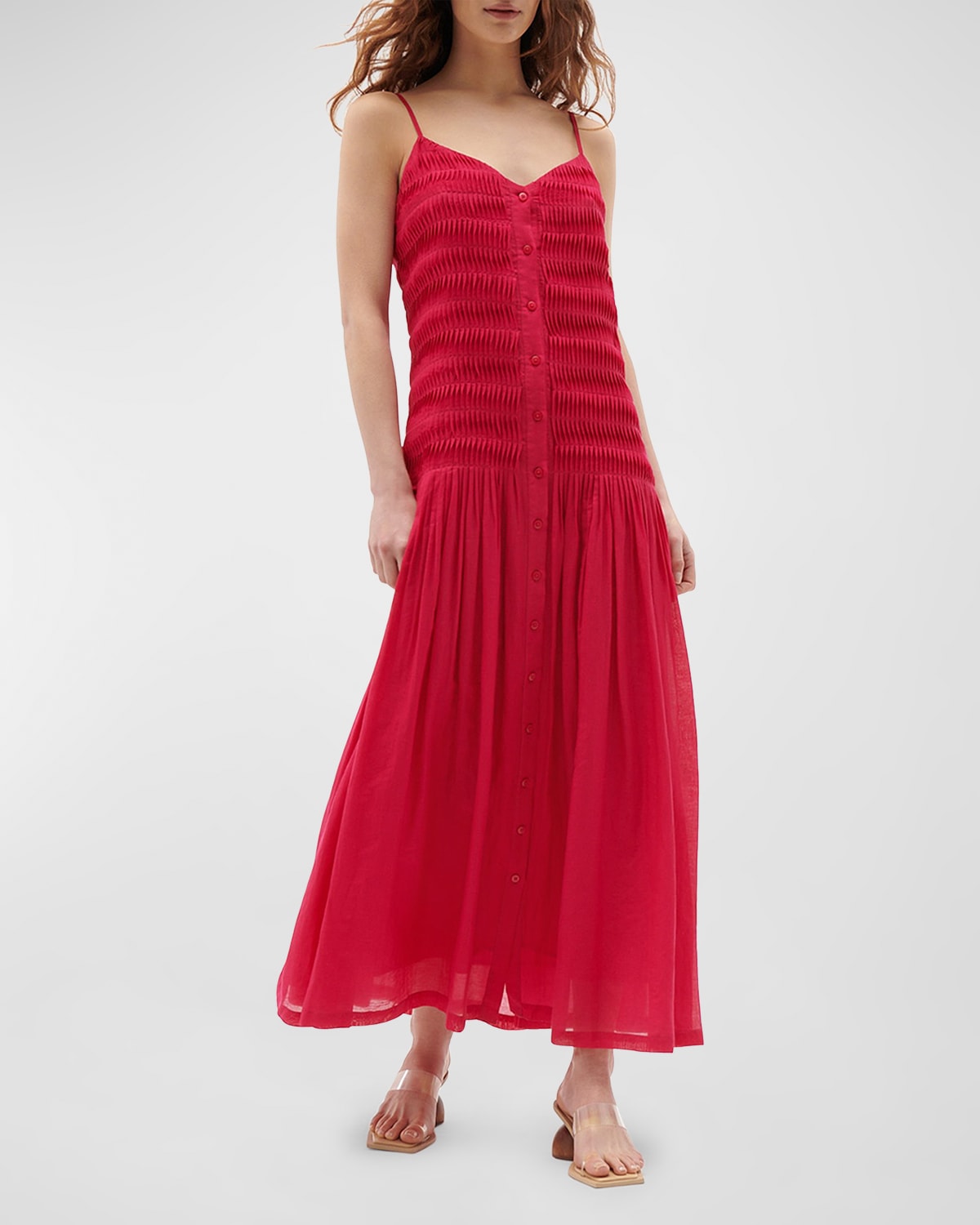 Holkham Pleated Button-Front Sleeveless Midi Dress