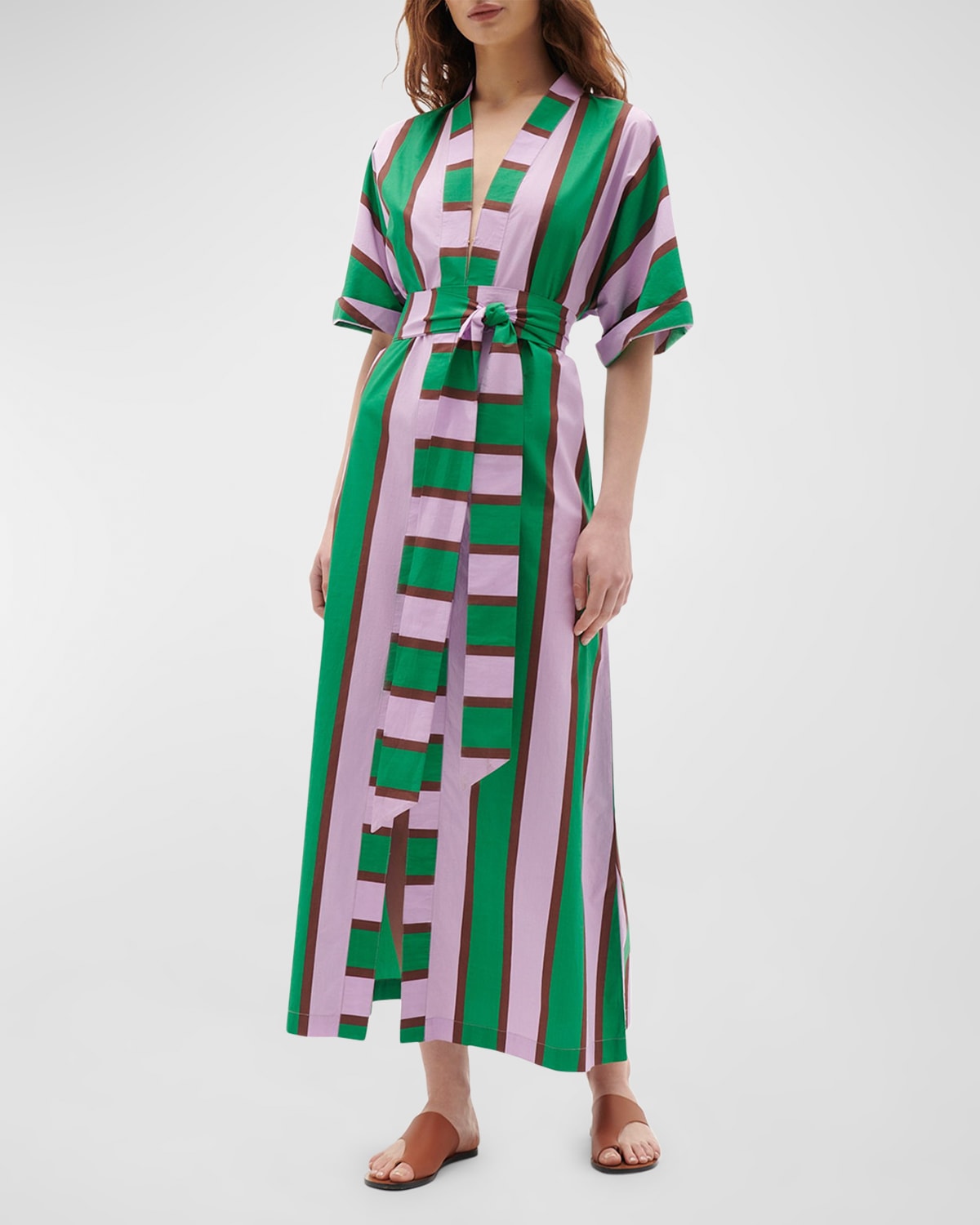 Adalaide Striped Short-Sleeve Maxi Dress