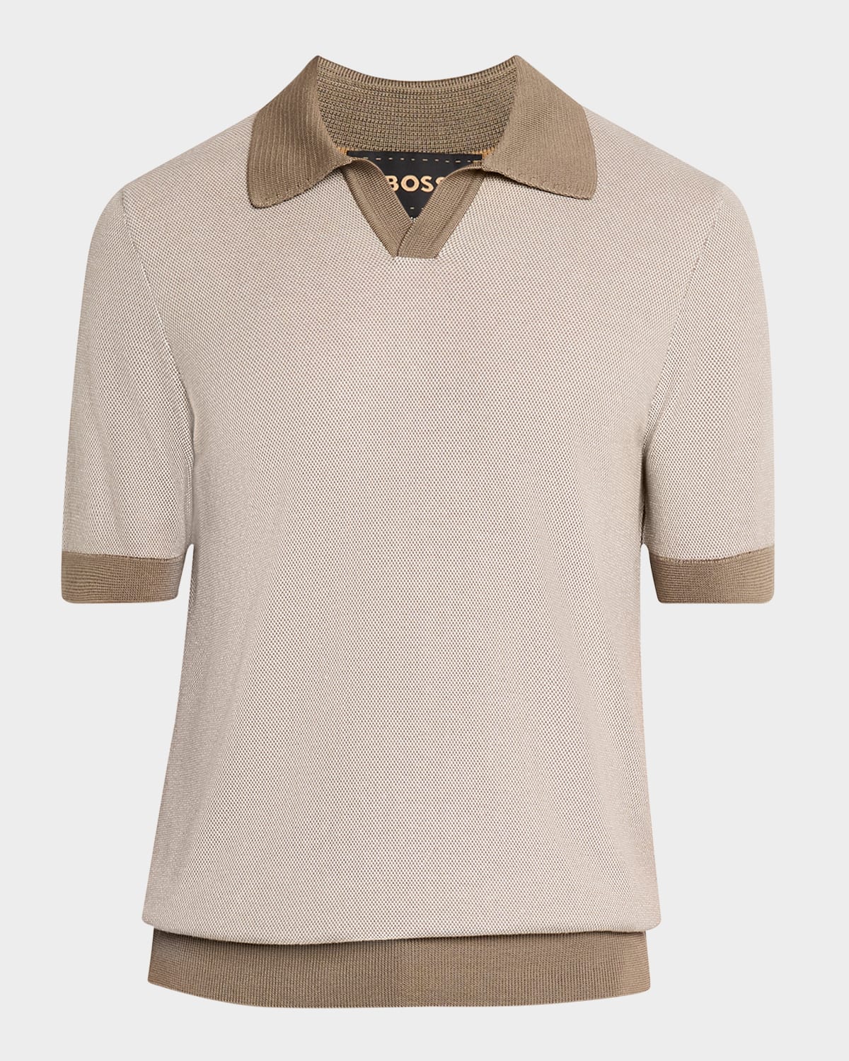 BOSS CAMEL MEN'S DISTRATTO SILK AND COTTON SHORT-SLEEVE POLO SWEATER 