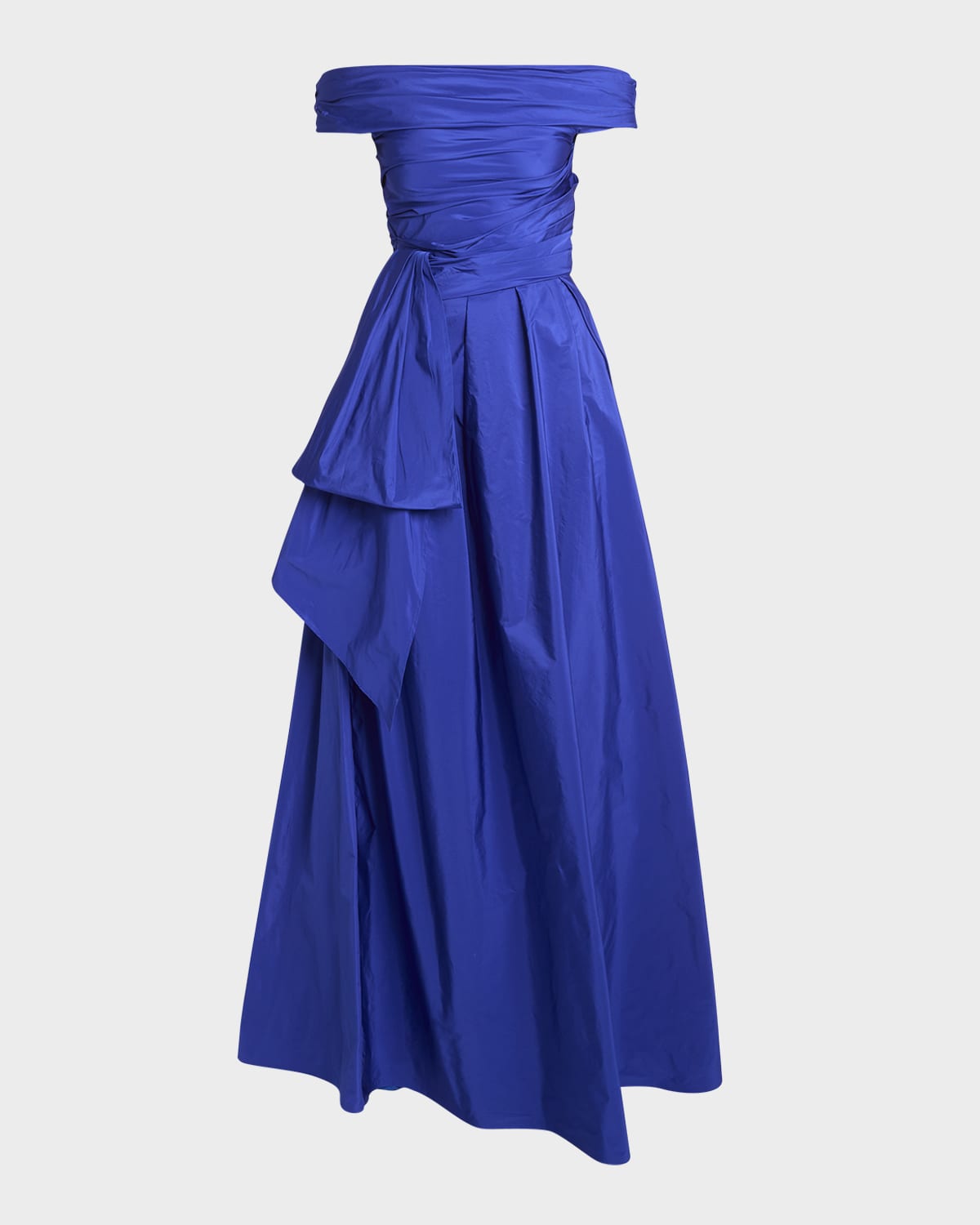 Talbot Runhof Paper Taffeta Off-the-shoulder Bow Gown In Blue