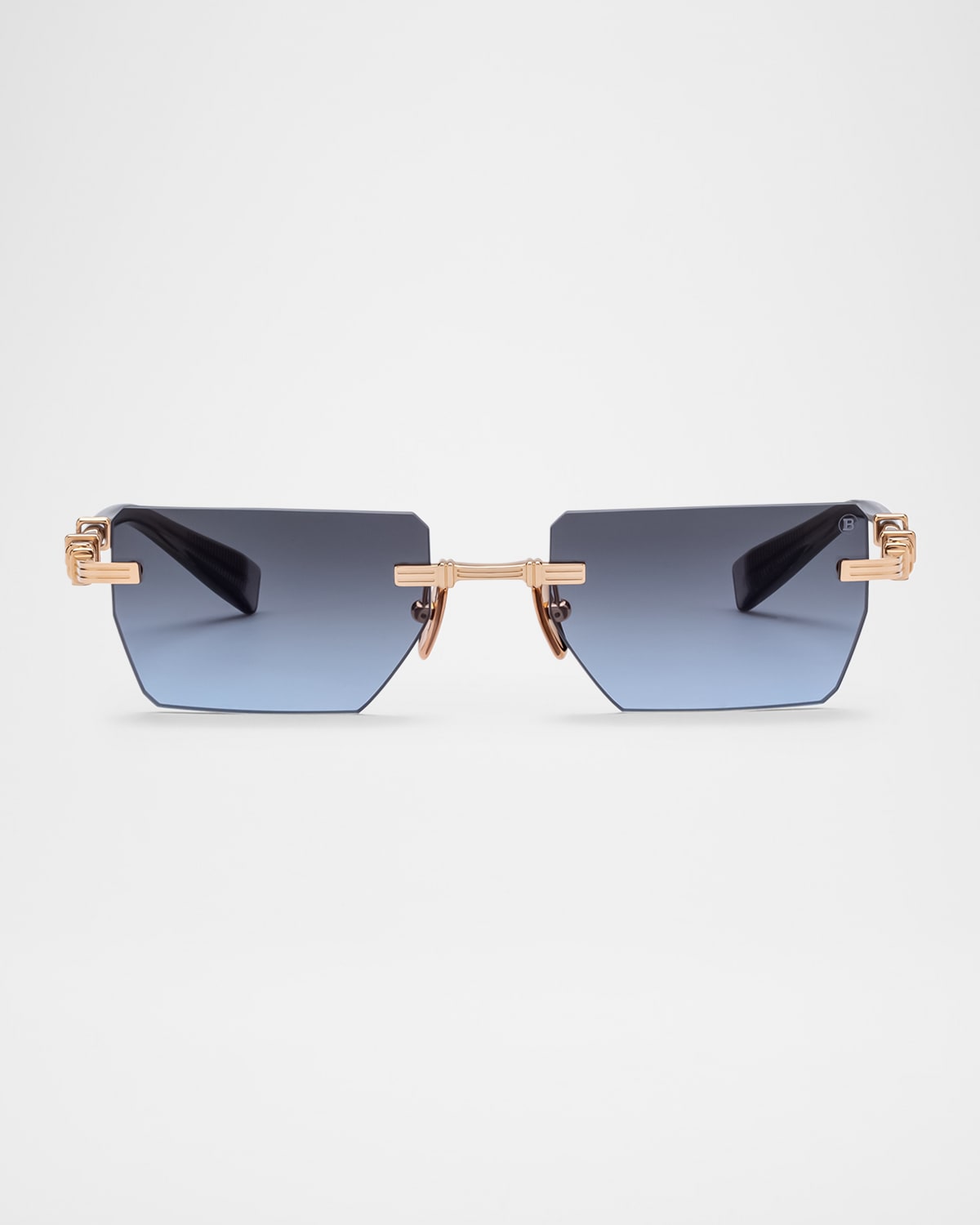 Balmain Pierre Titanium Rectangle Sunglasses In Gld - Gry