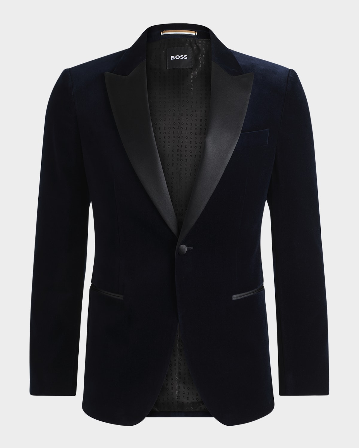 Hugo Boss H-hutson Tux Black Slim-fit Tuxedo Jacket In Pure-cotton Velvet 50484709 001 In Dk Bu