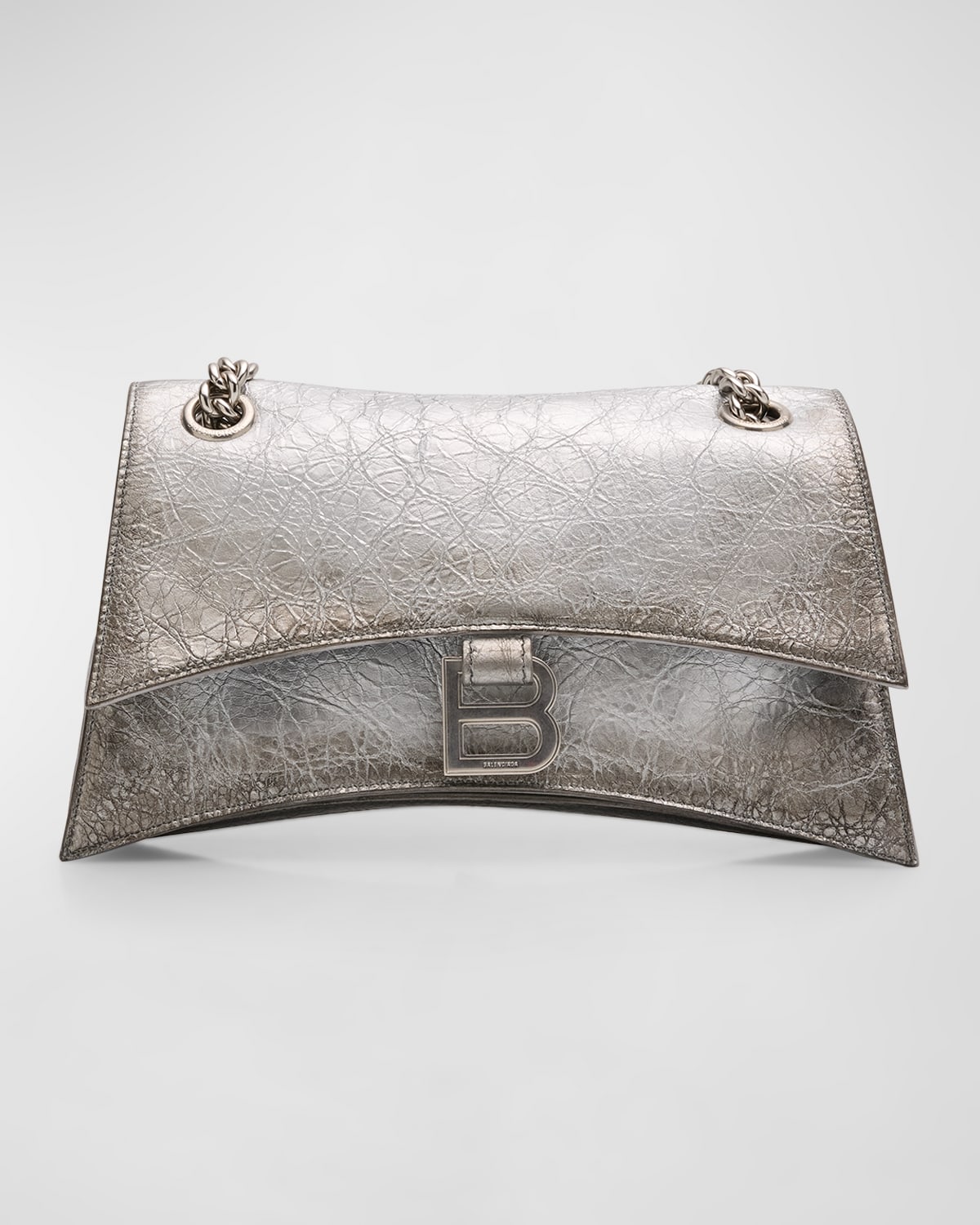 Balenciaga Crush Small Charms Metallic Leather Shoulder Bag In Silver