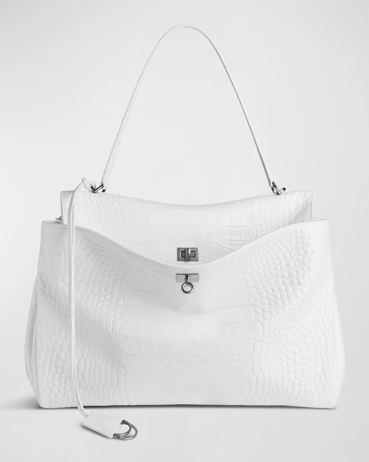 Balenciaga Green Leather Shoulder Handbag With Magnetic Closure And Metal Details In 9001 Optic White
