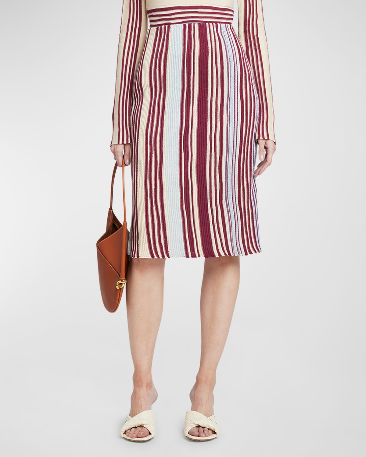 Bottega Veneta Stripe Rib Linen Midi Skirt In Multi