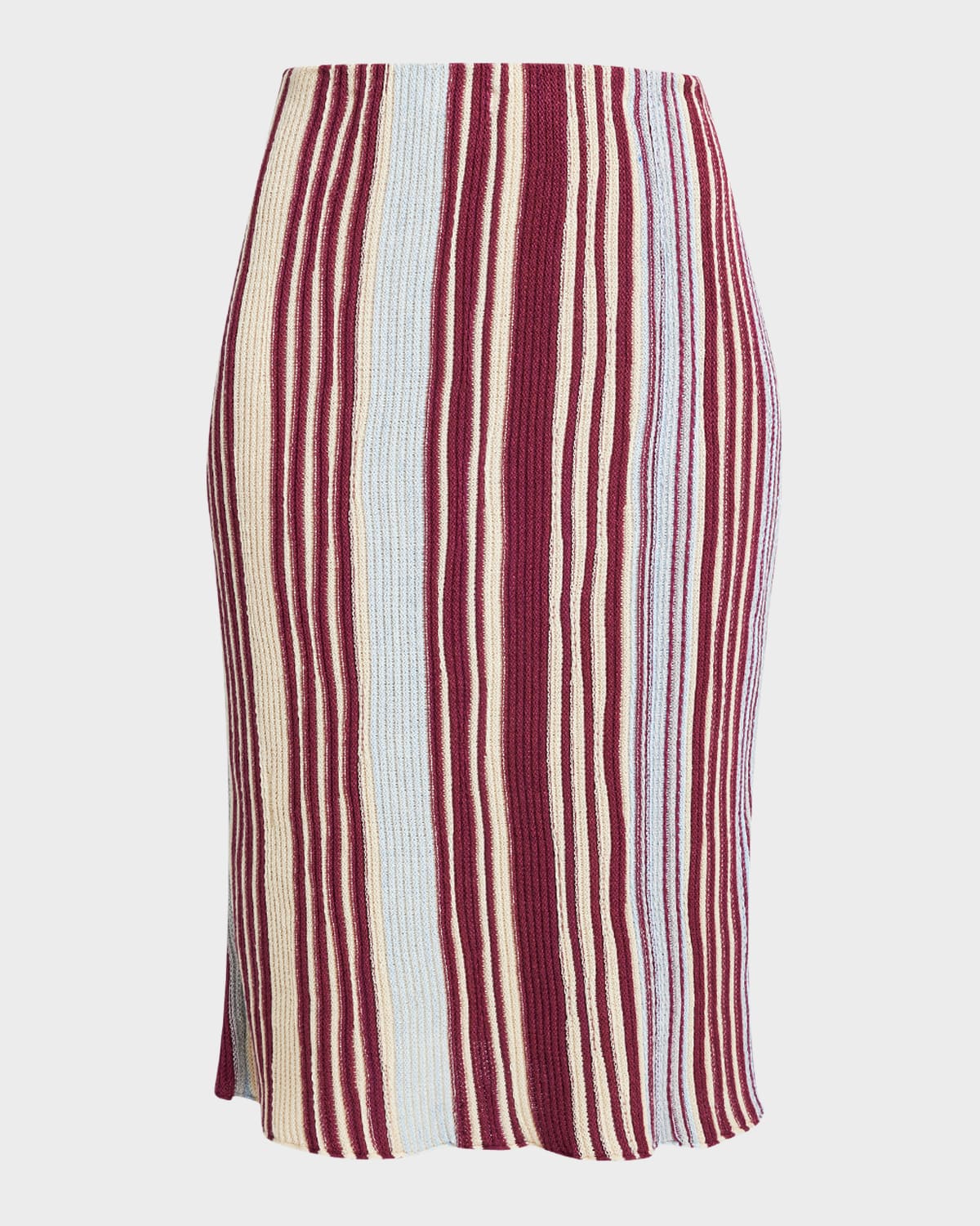 Bottega Veneta Stripe Rib Linen Midi Skirt In Grafitnero