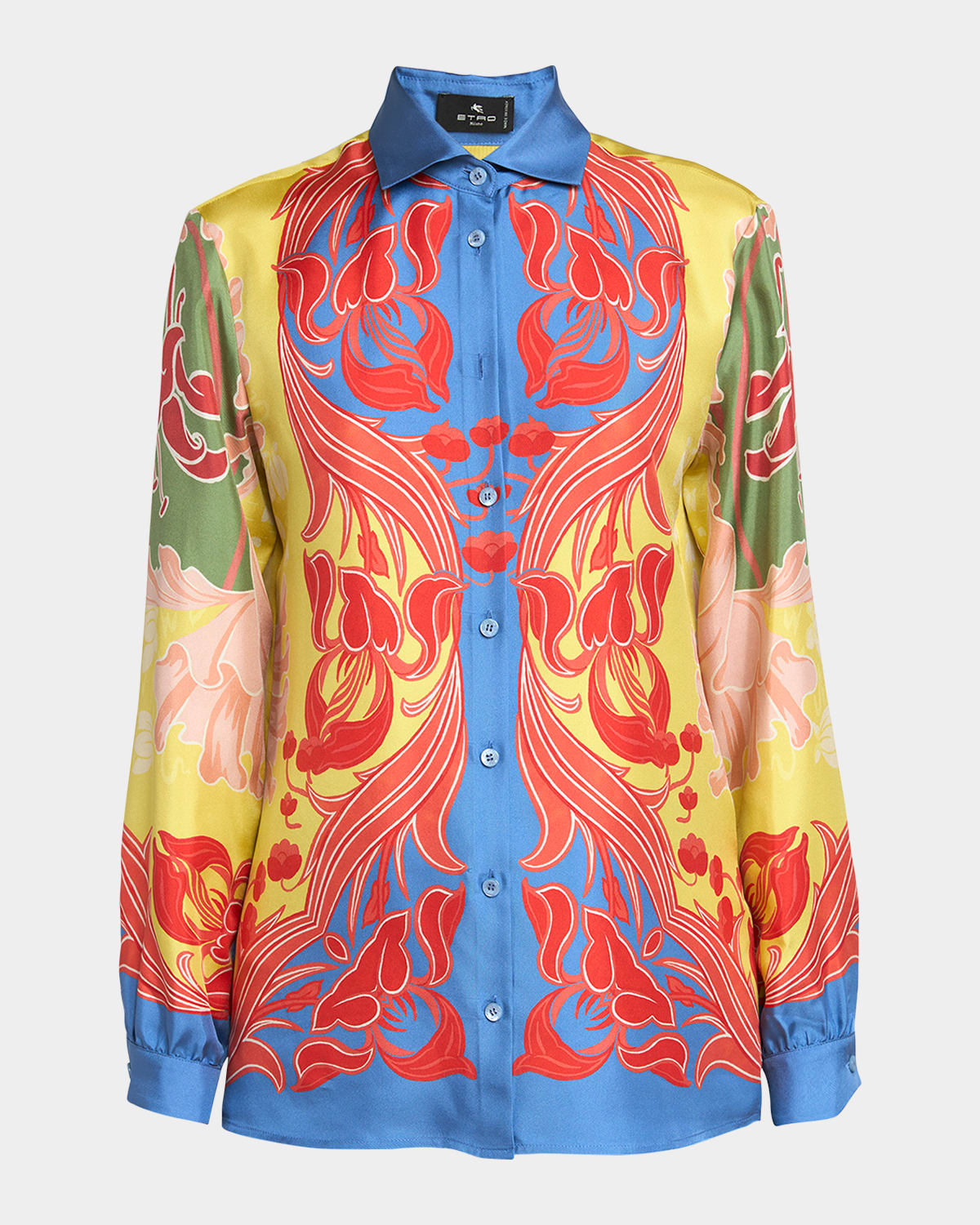 Etro Abstract Swirl Silk Shirt In Print On Yellow Base