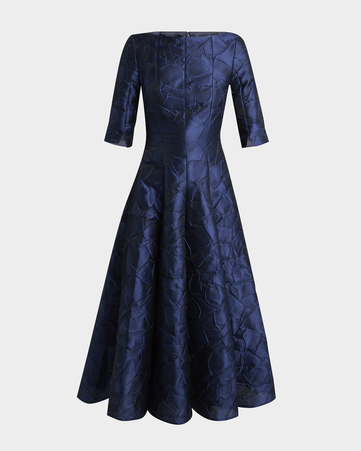 Ruffles Jacquard Fit-Flare Midi Dress