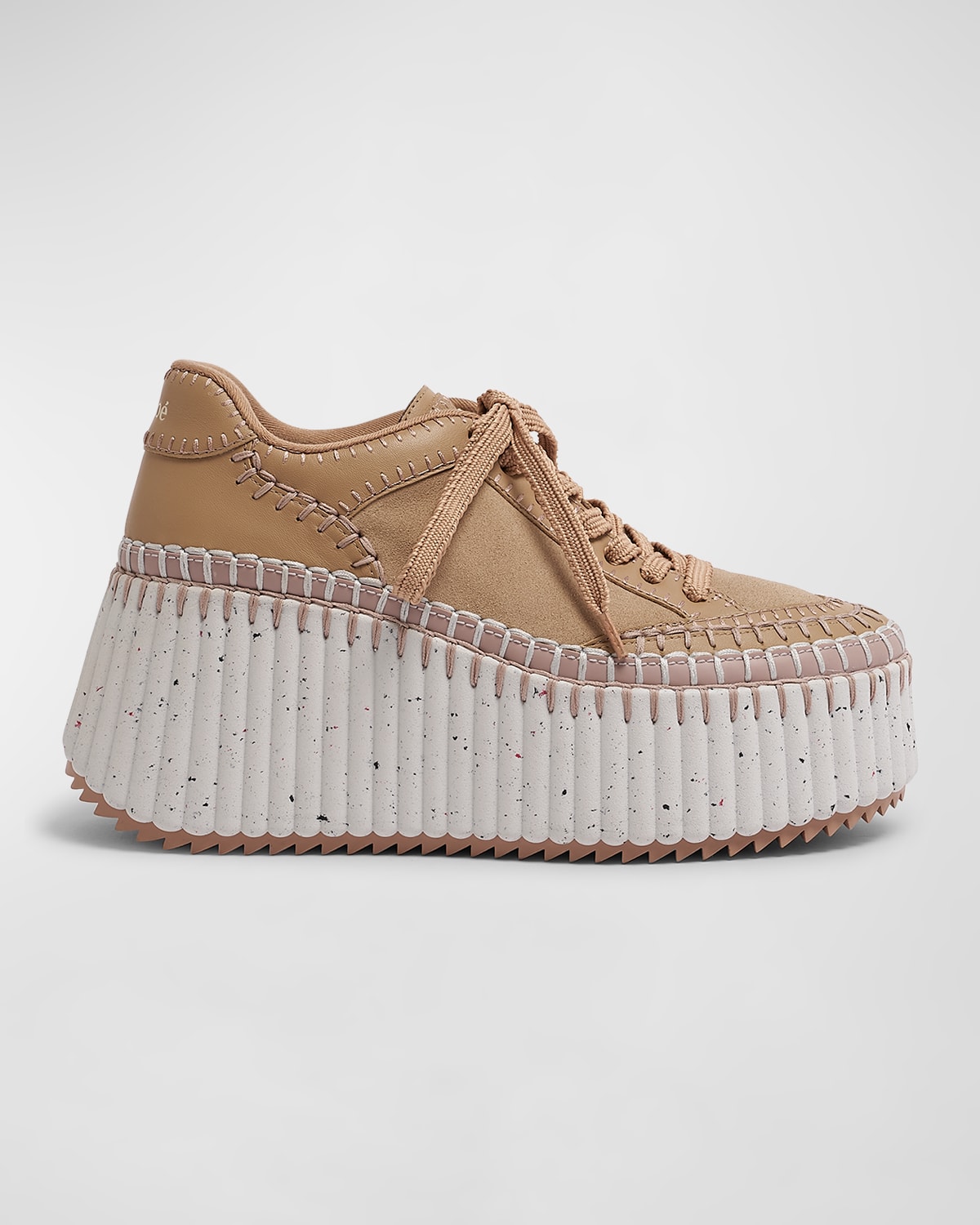 Chloé Nama Mixed Leather Stitch Platform Sneakers