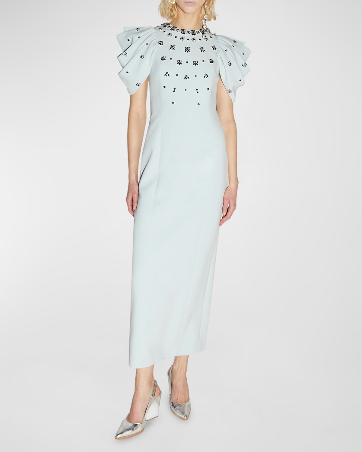 Damia Crystal Draped Short-Sleeve Gown