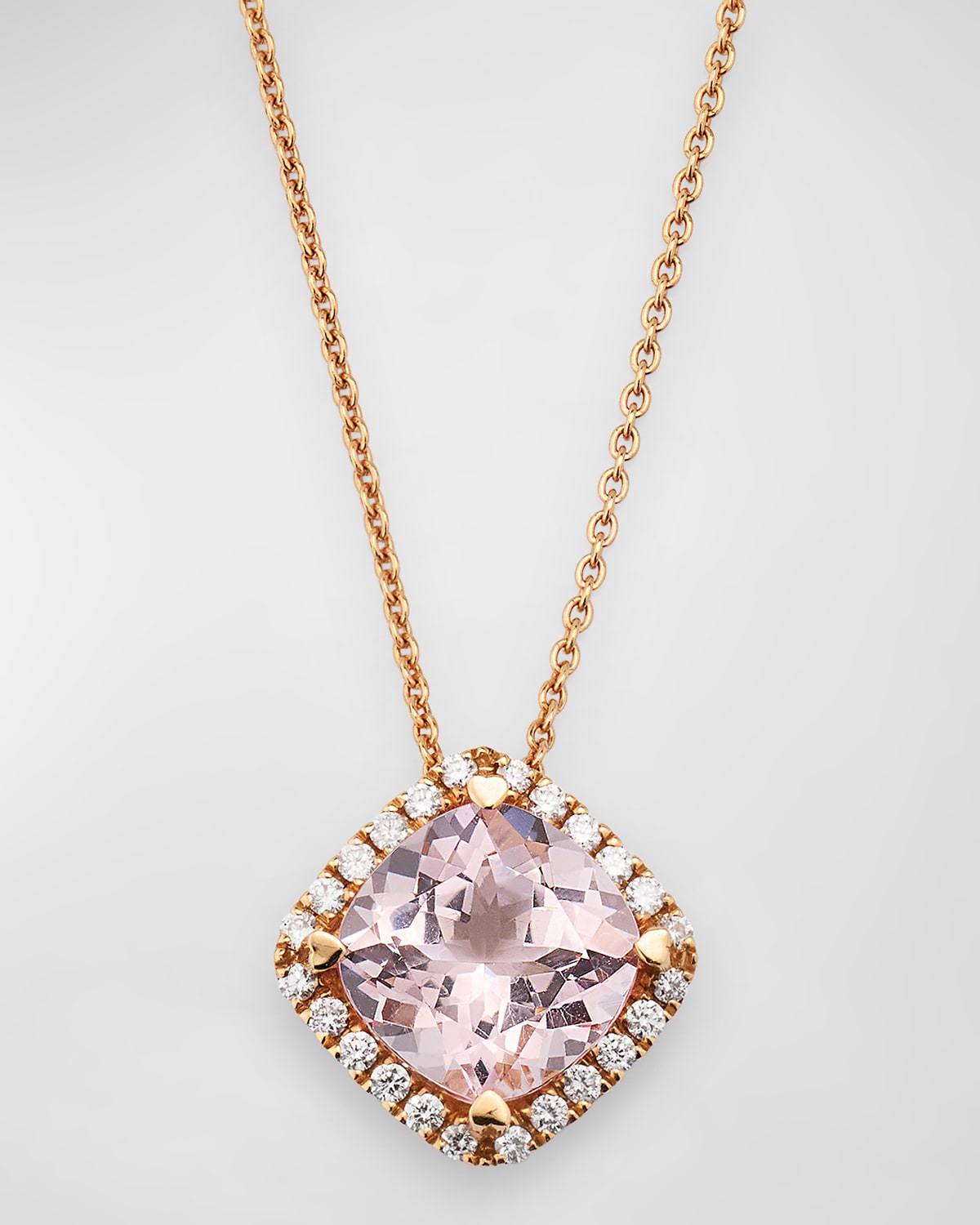 18K Rose Gold Pink Morganite Pendant with Diamonds