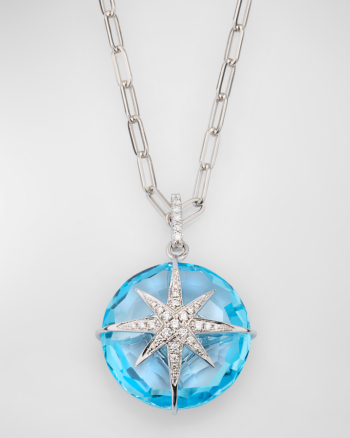 18K White Gold Blue Topaz Necklace with Diamond Star