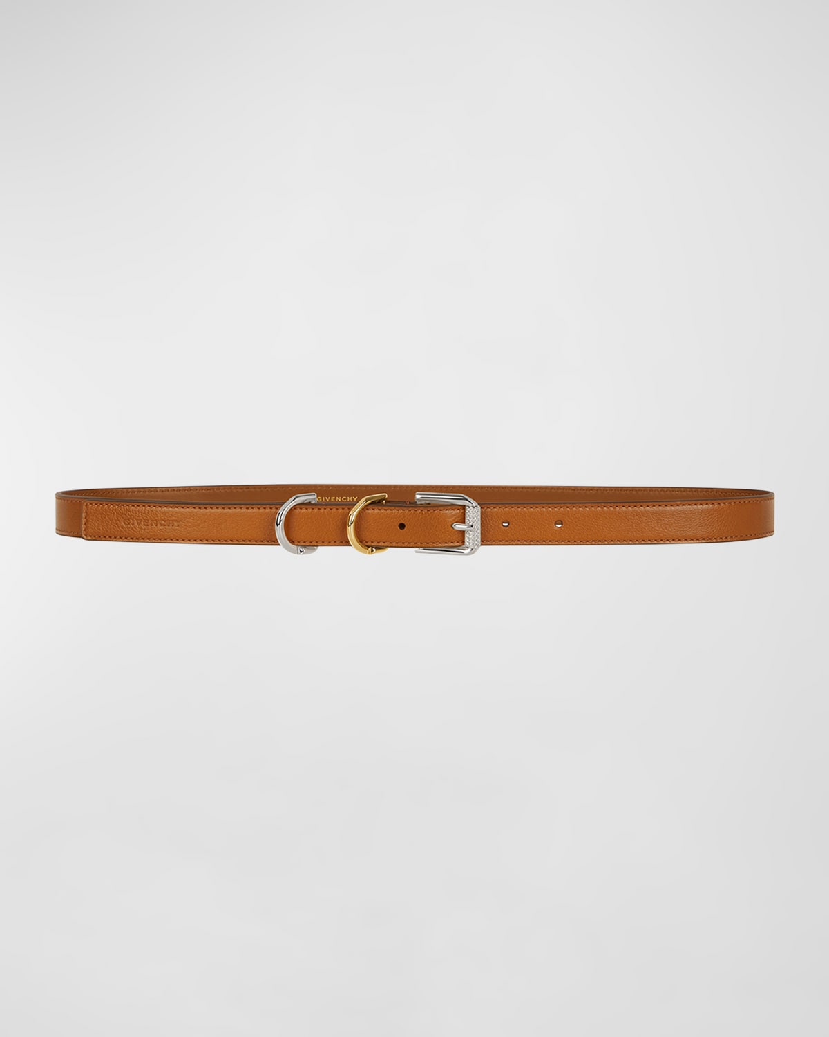 Shop Givenchy Voyou Leather Skinny Belt In 222 Soft Tan