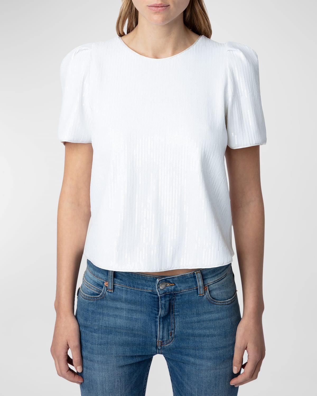 Zadig & Voltaire Tchao Sequined Balloon-sleeve Blouse In Judo