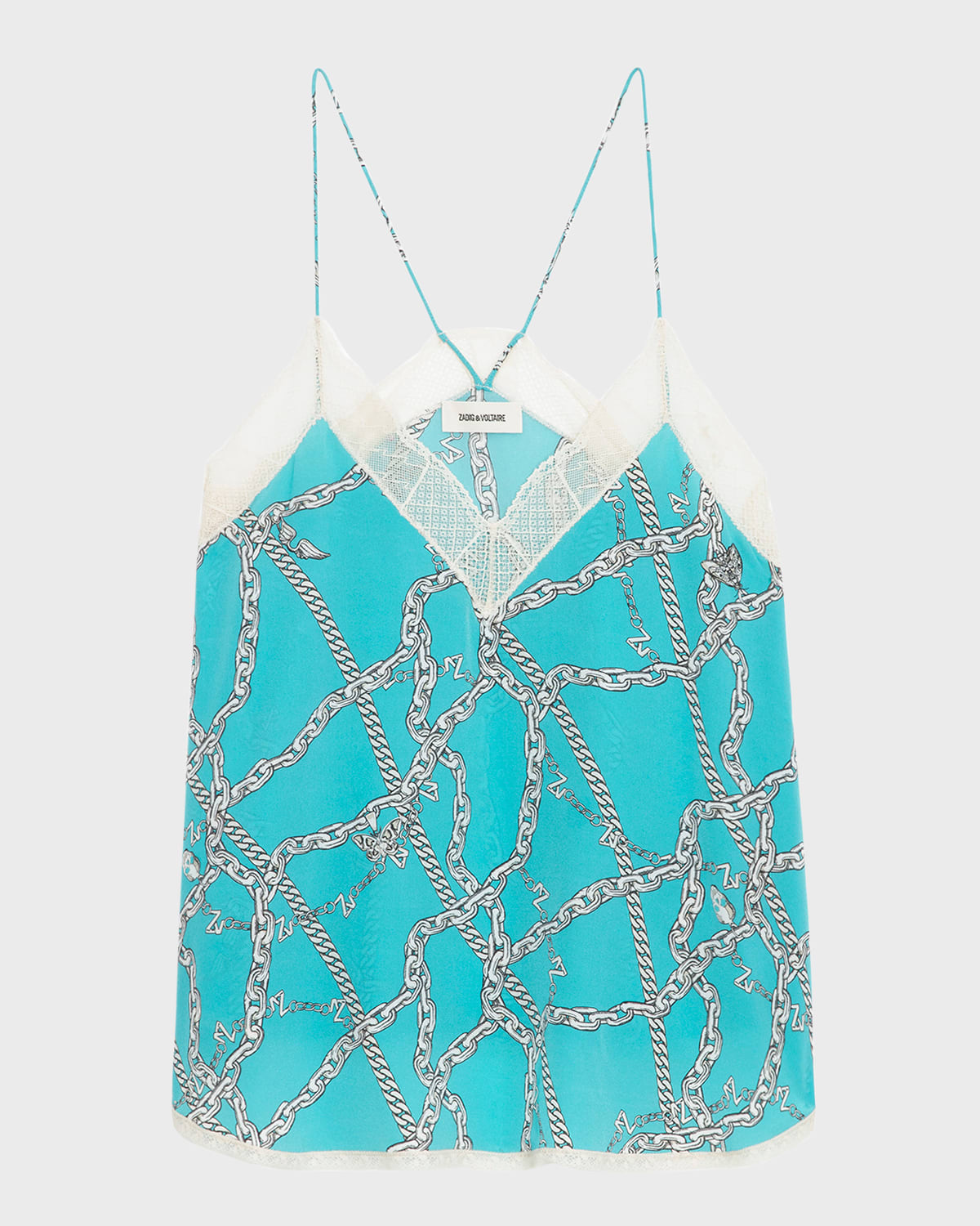 Zadig & Voltaire Christy Chaines Lace Trimmed Silk Camisole In Aqua