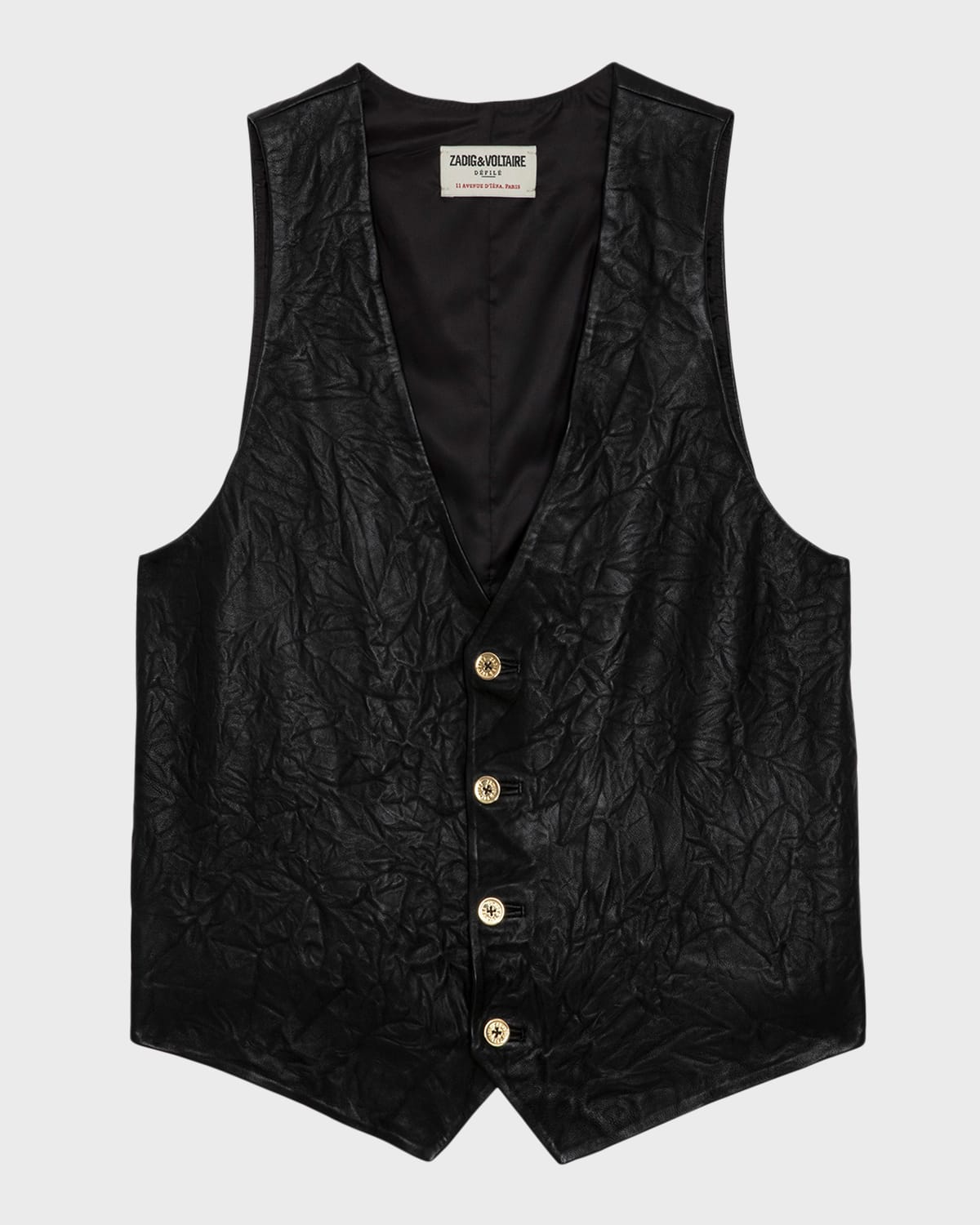 Zadig & Voltaire Emilie Crinkled Lambskin Leather Vest In Noir