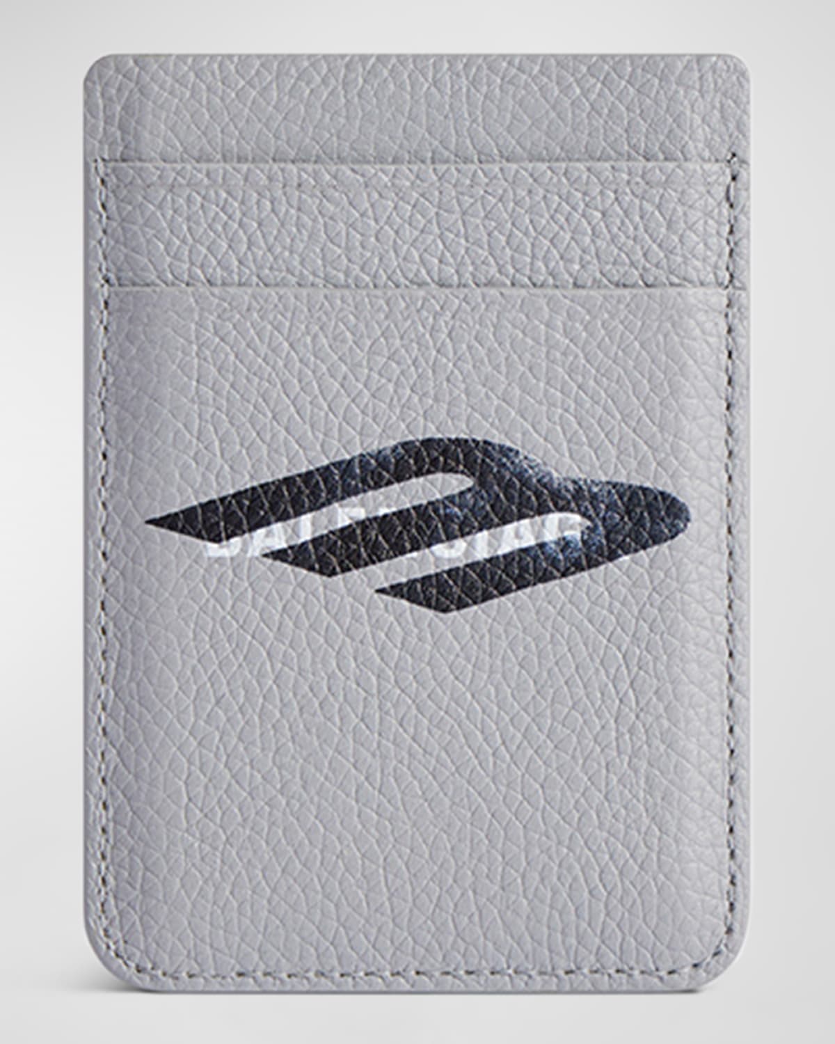 Balenciaga Men's Cash Magnet Grained Leather Card Holder In Gray