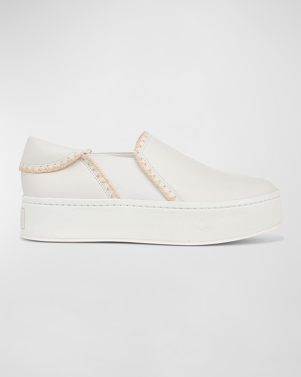 Shop Vince Warren Raffia Topstitch Platform Sneakers In White Foam Leather