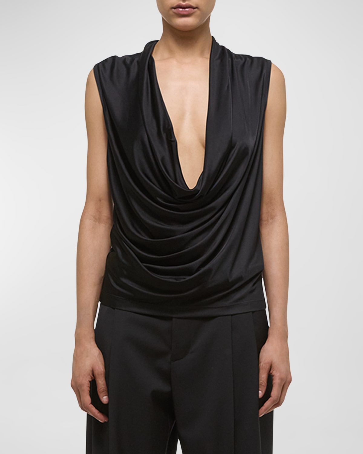 Shop Helmut Lang Sleeveless Plunging Jersey Top In Black