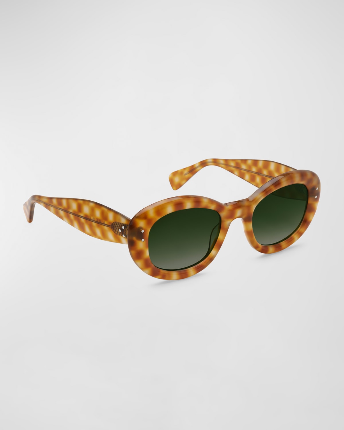 Shop Krewe Margaret Checkered Acetate Oval Sunglasses In Fernet