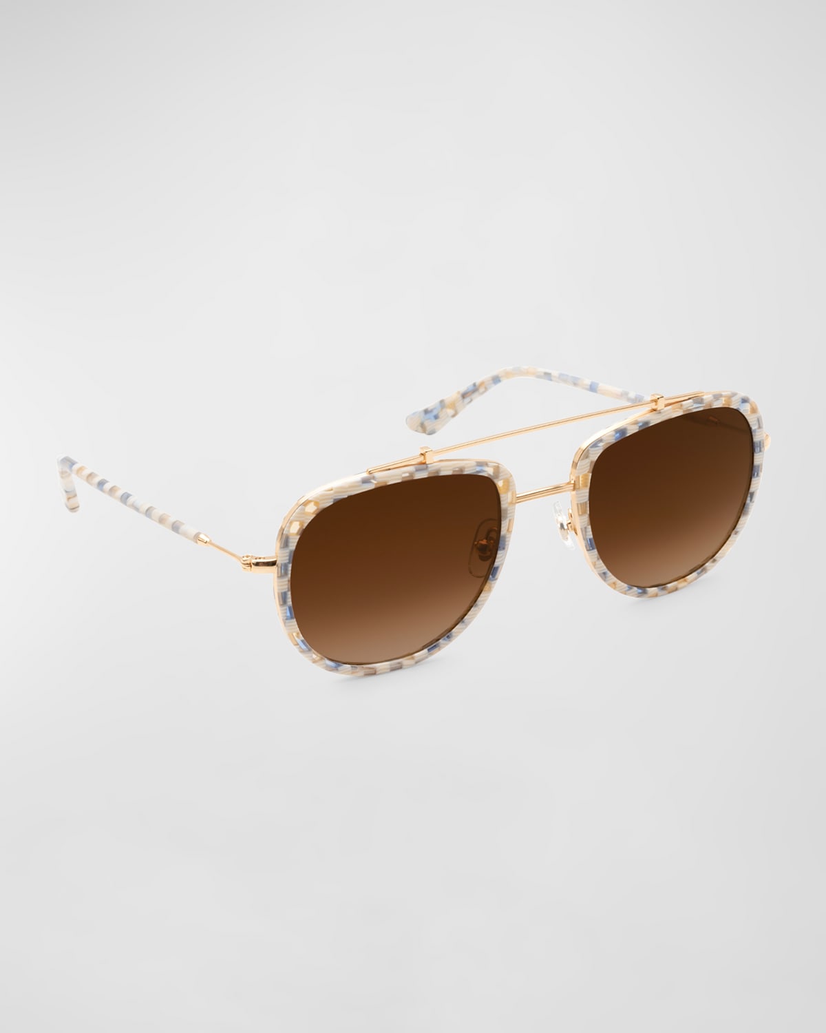 Shop Krewe Breton Mixed-media Aviator Sunglasses In Pincheck 18k