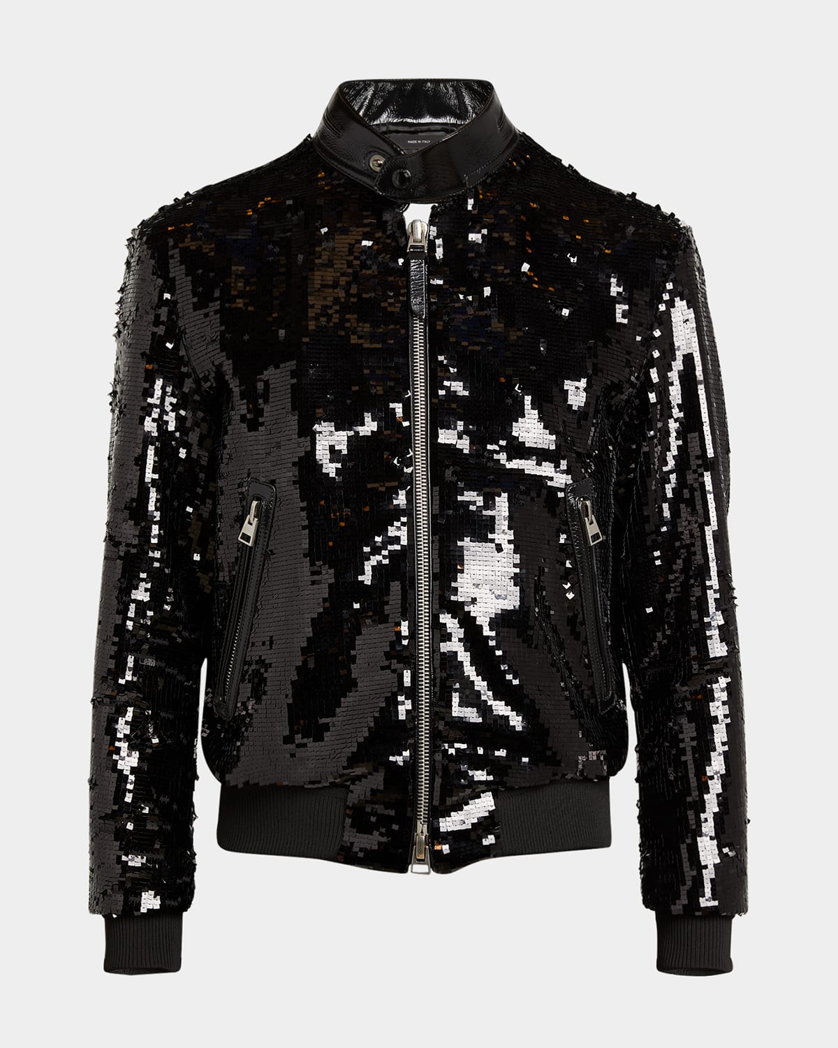 TOM FORD MEN'S SEQUIN EMBROIDERED BIKER BLOUSON JACKET 
