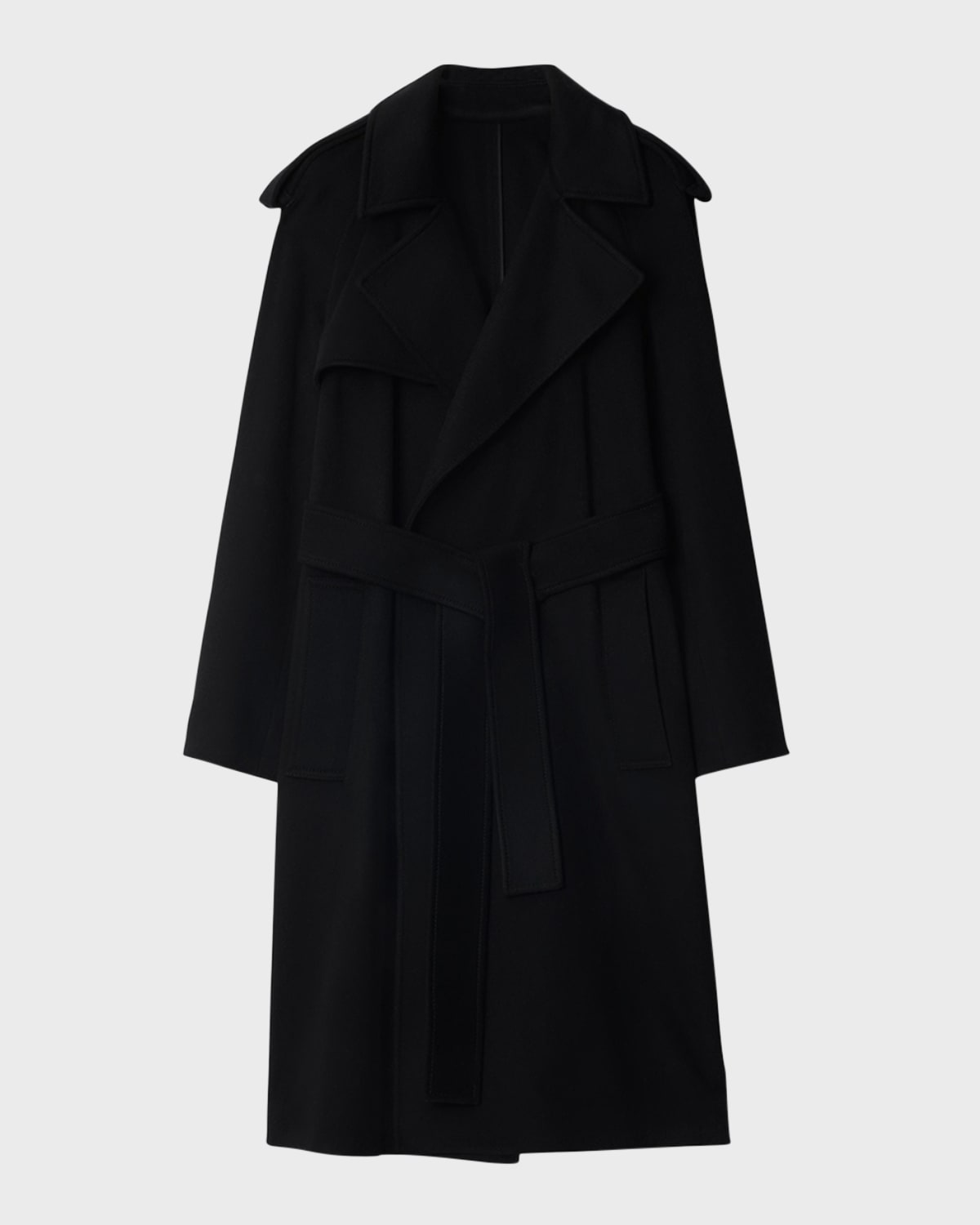 Burberry Cashmere Belted Wrap Trench Coat In Black