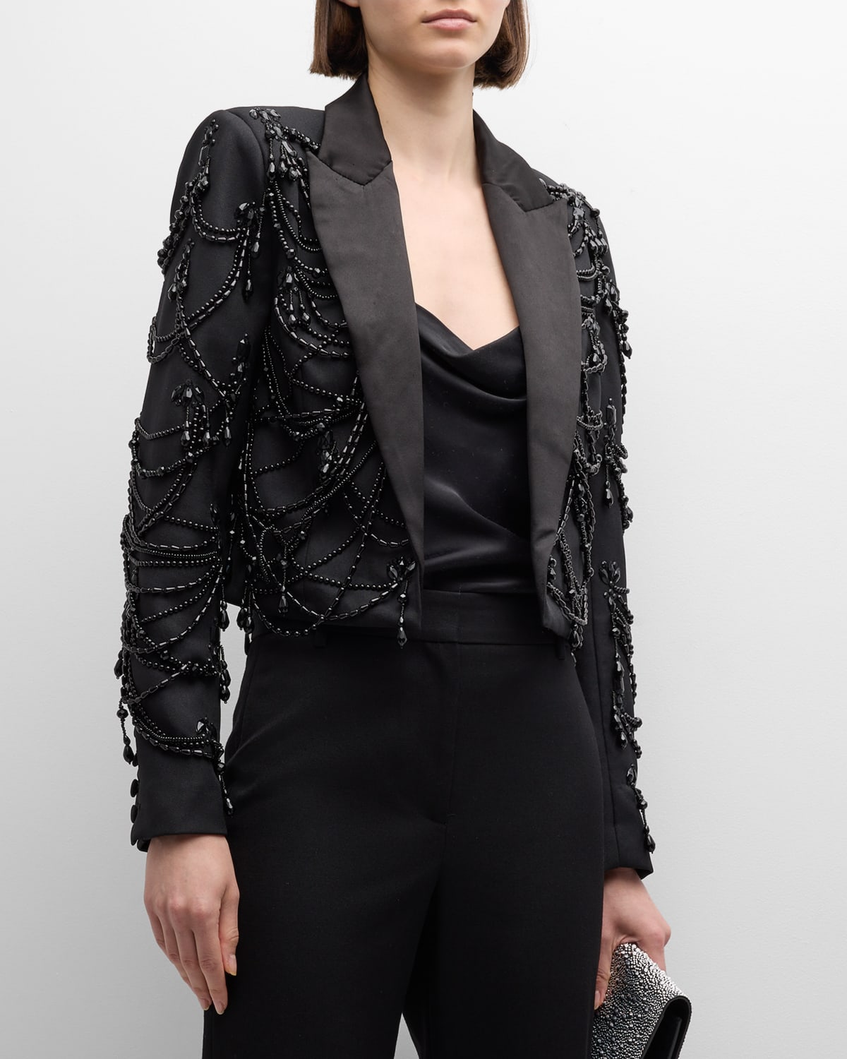 L Agence Jen Beaded Cropped Blazer In Black
