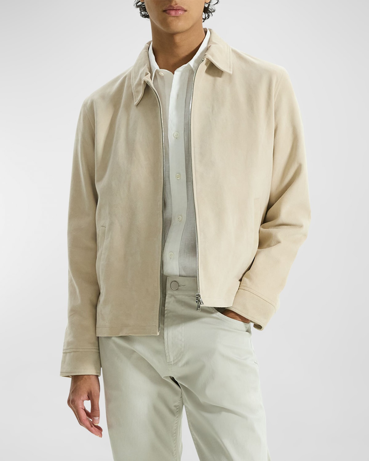Shop Theory Men's Hazelton Leather Blouson Jacket In Sand